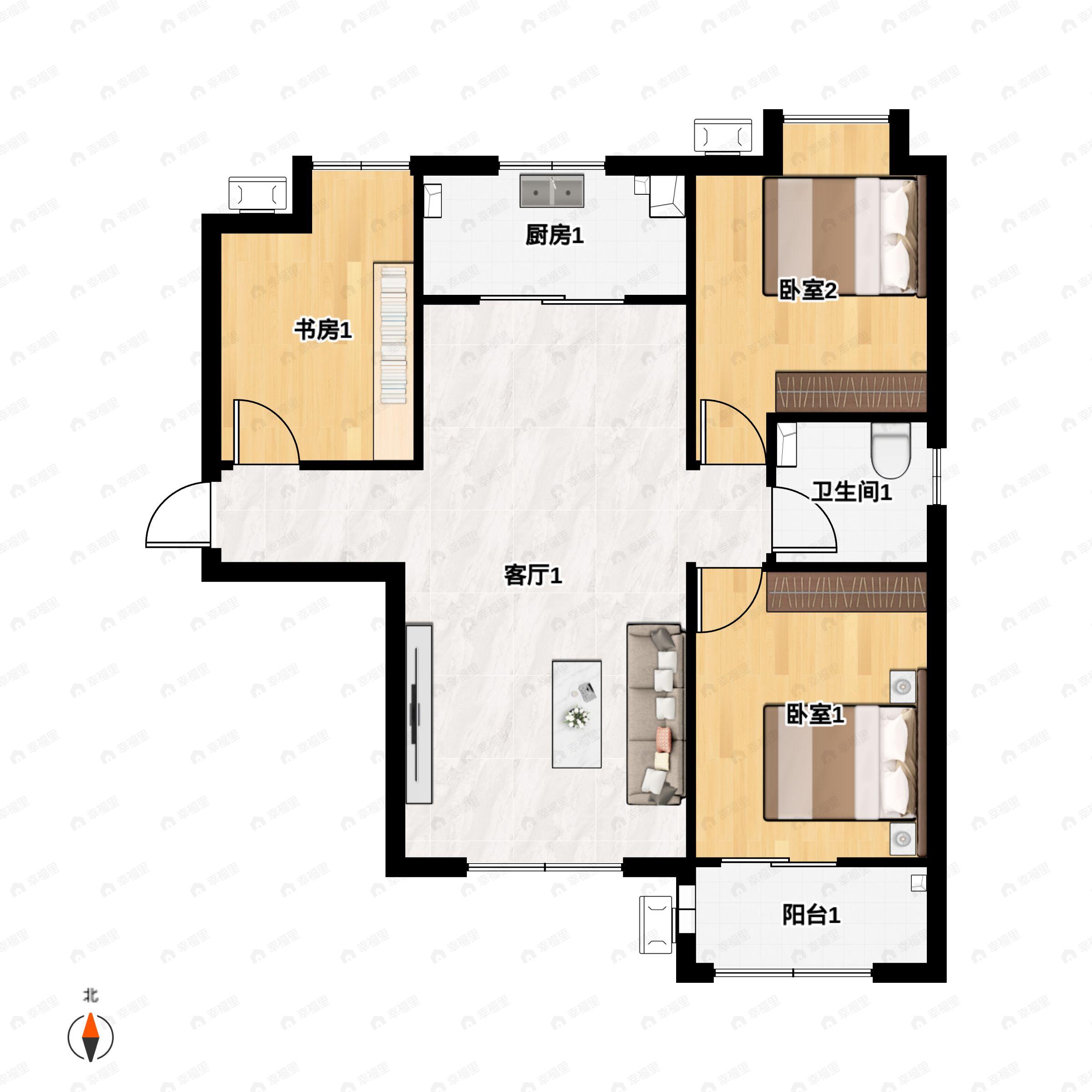 新兴熙园3室2厅1卫户型图