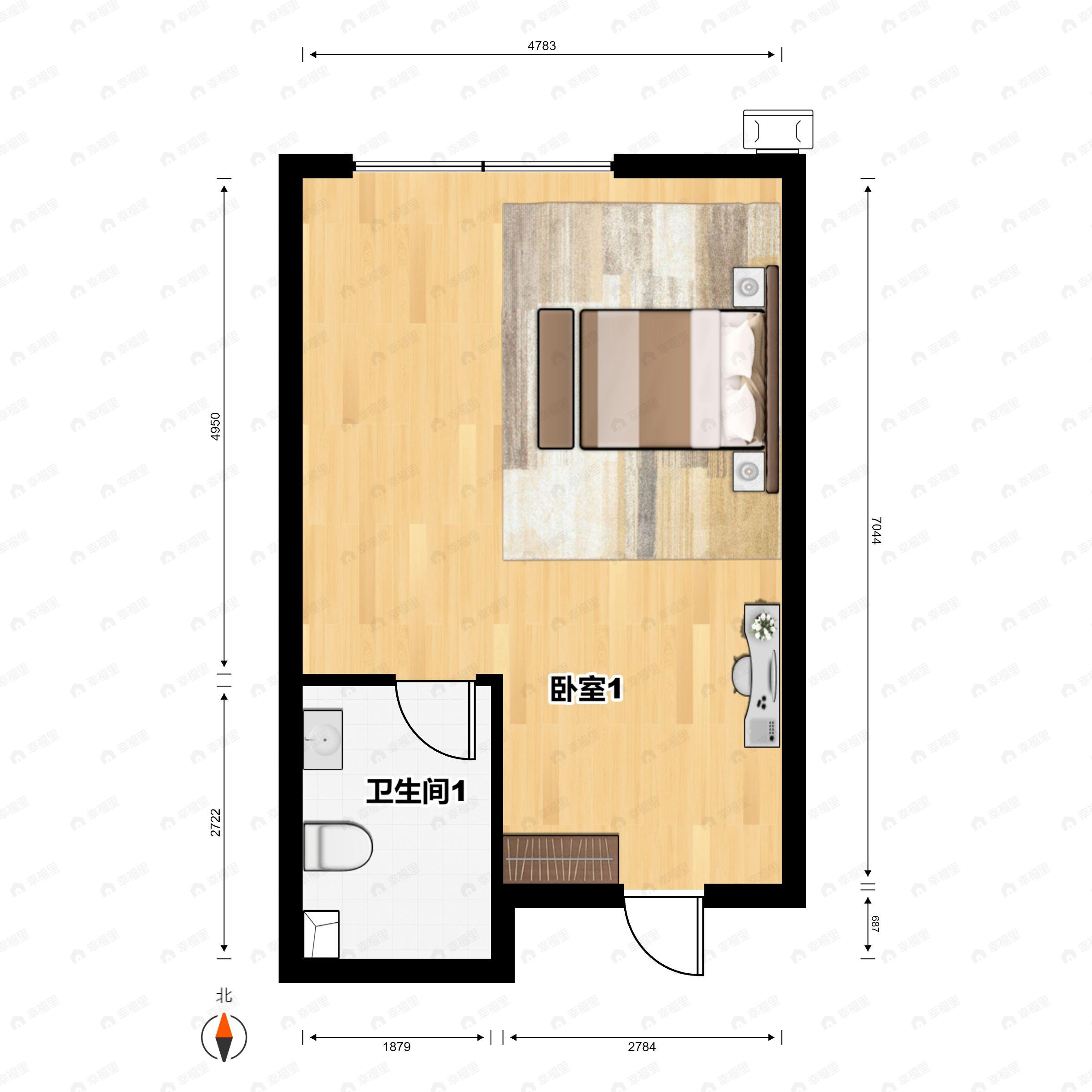 1室1厅1卫建面50m²北户型图