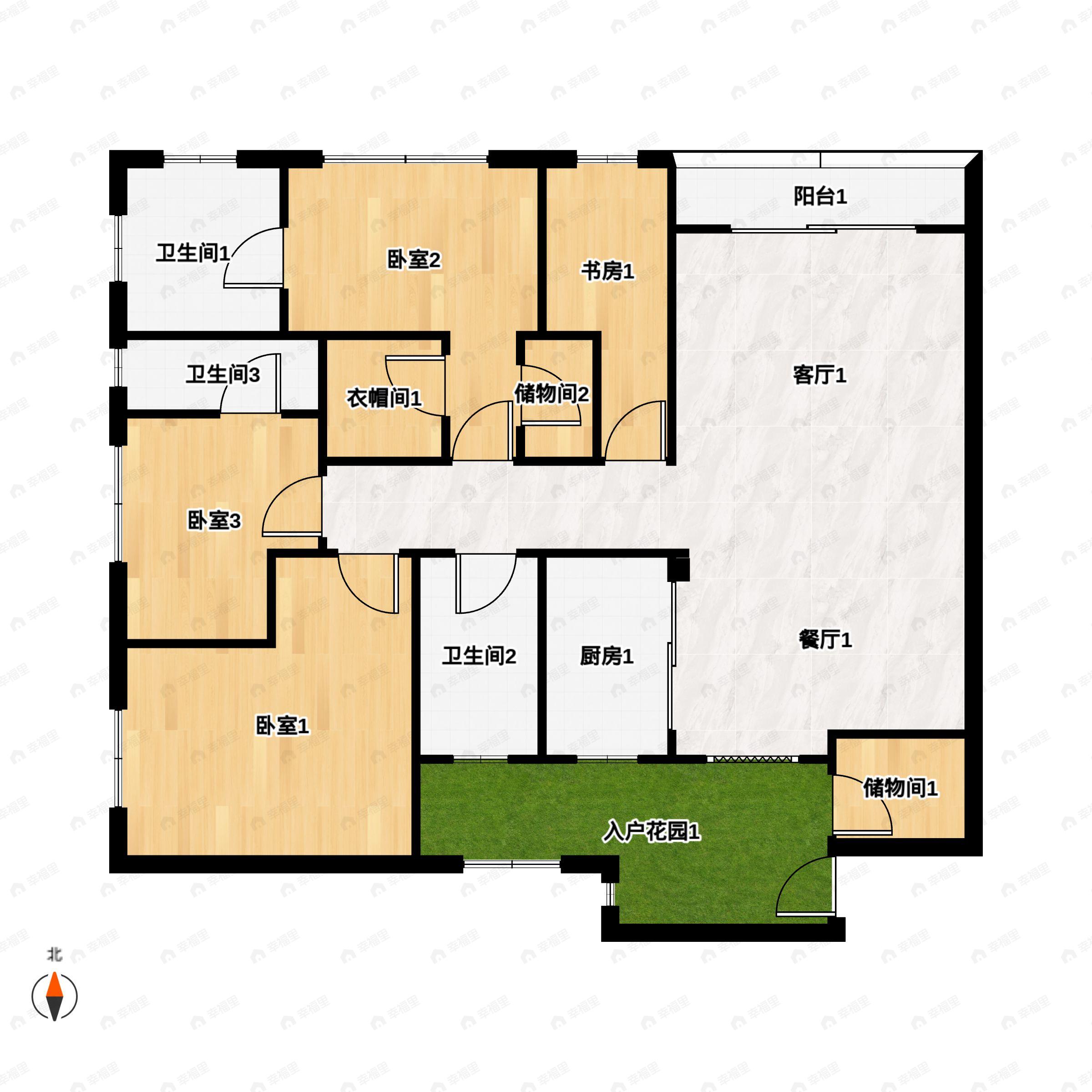 4室1厅3卫建面207平西北户型图