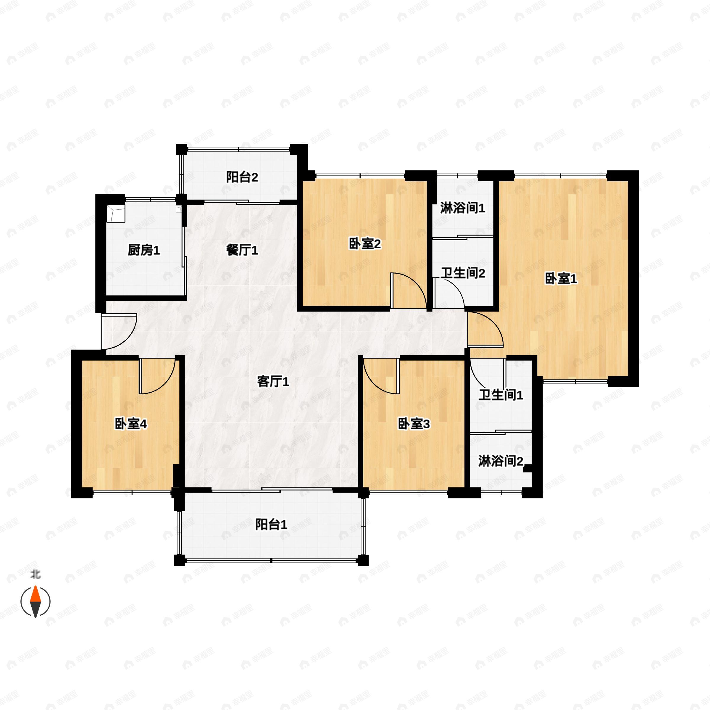 4室2厅2卫建面116平东北|西南户型图