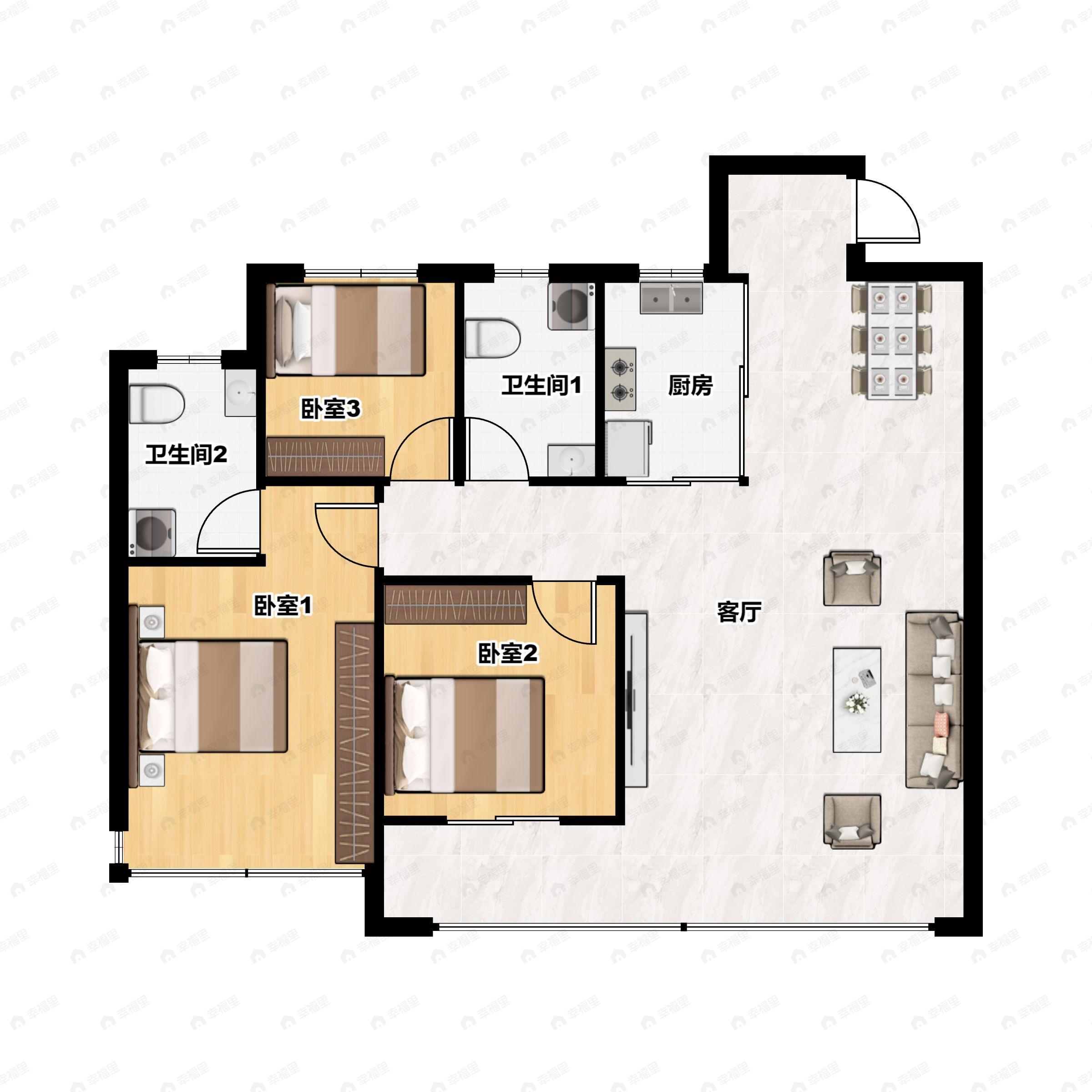 3室2厅2卫建面133平户型图