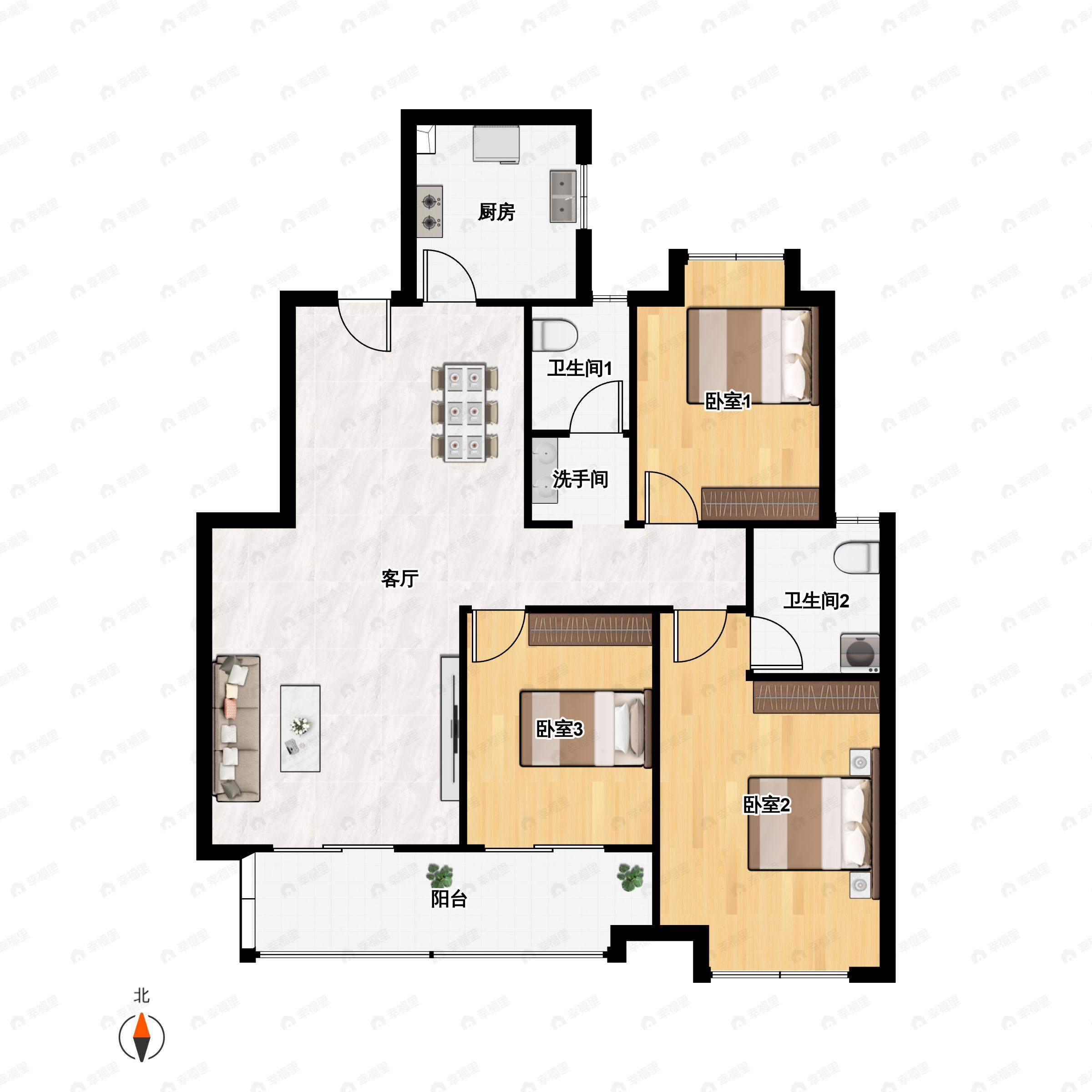3室2厅2卫建面117平户型图