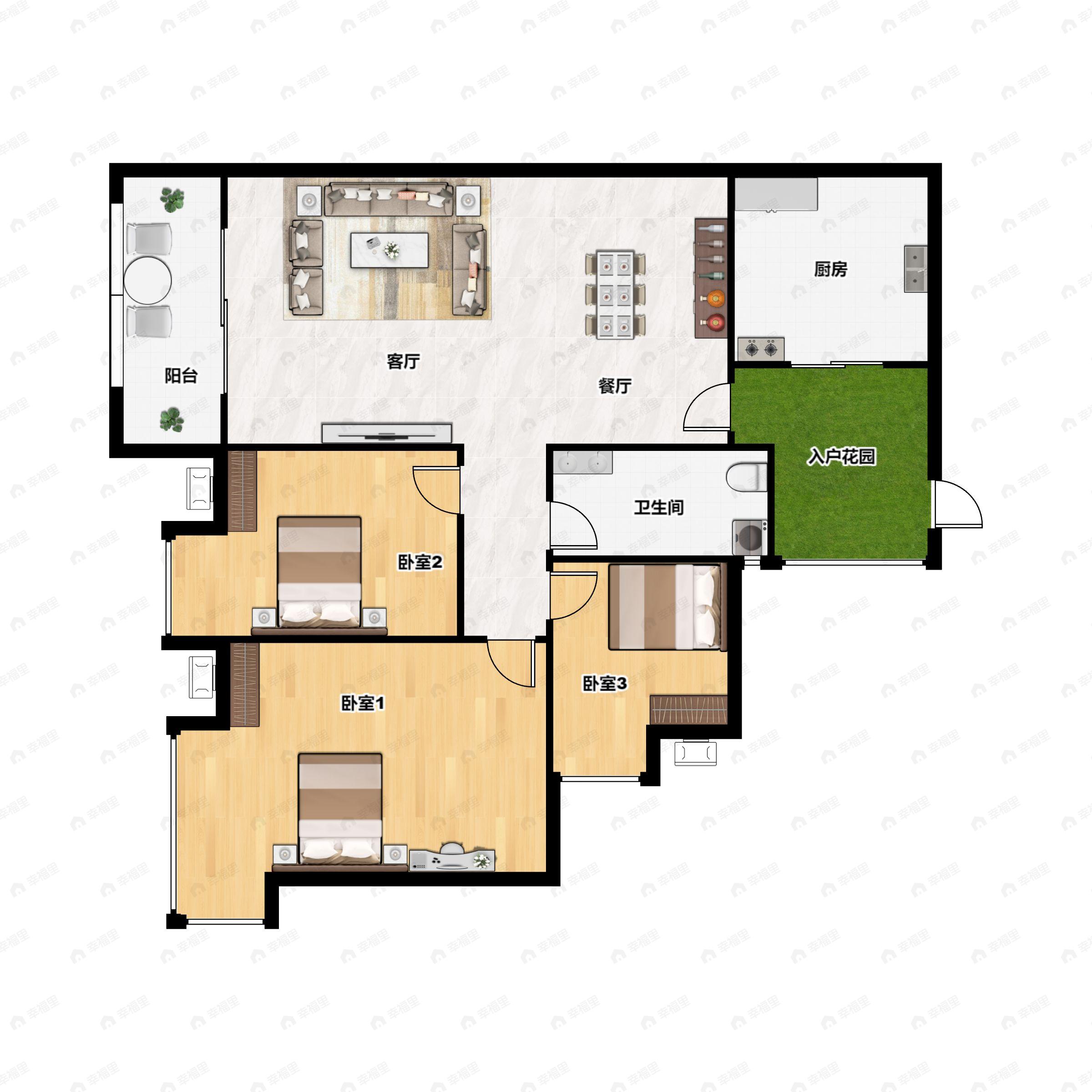 3室2厅1卫建面88平户型图