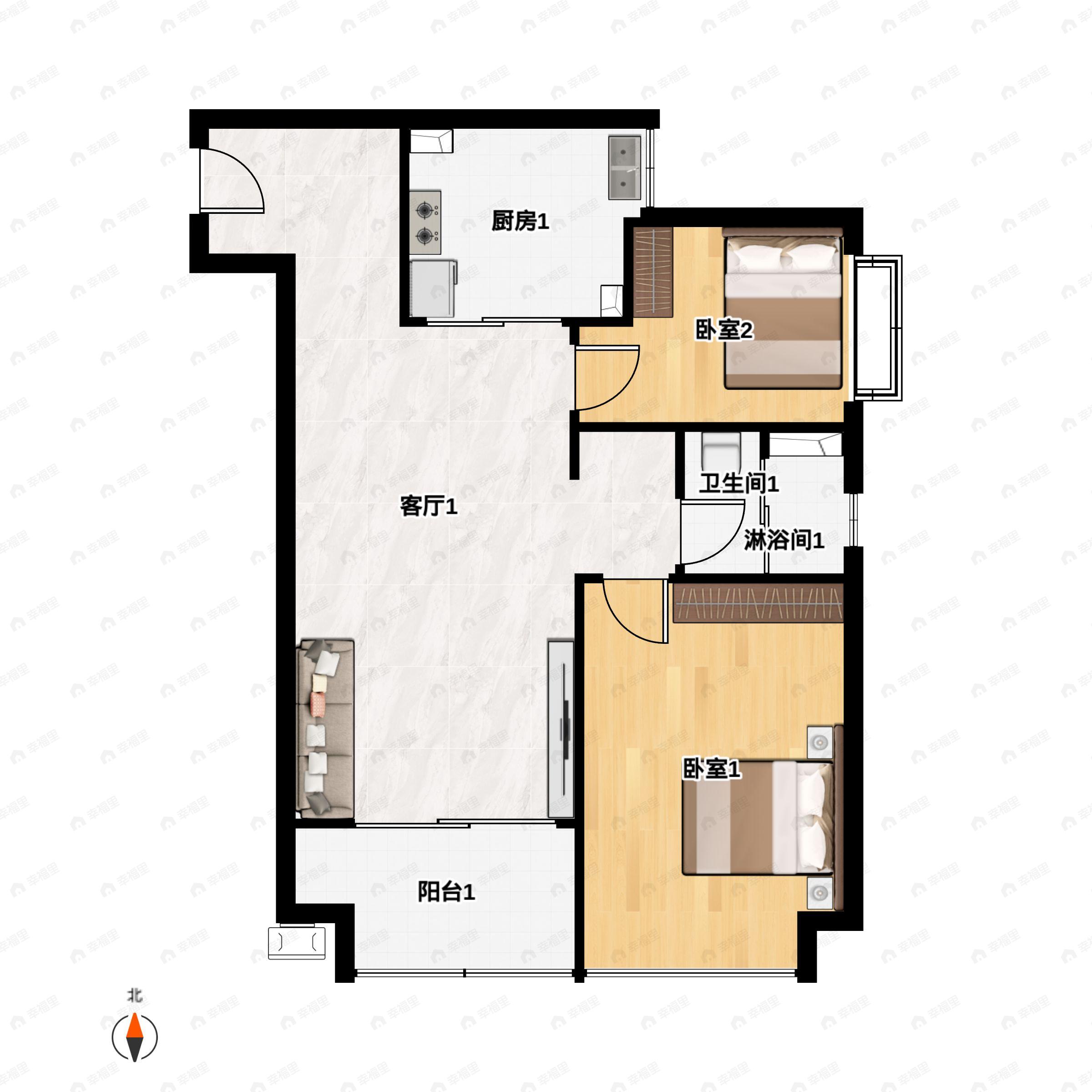 2室2厅1卫建面83平户型图