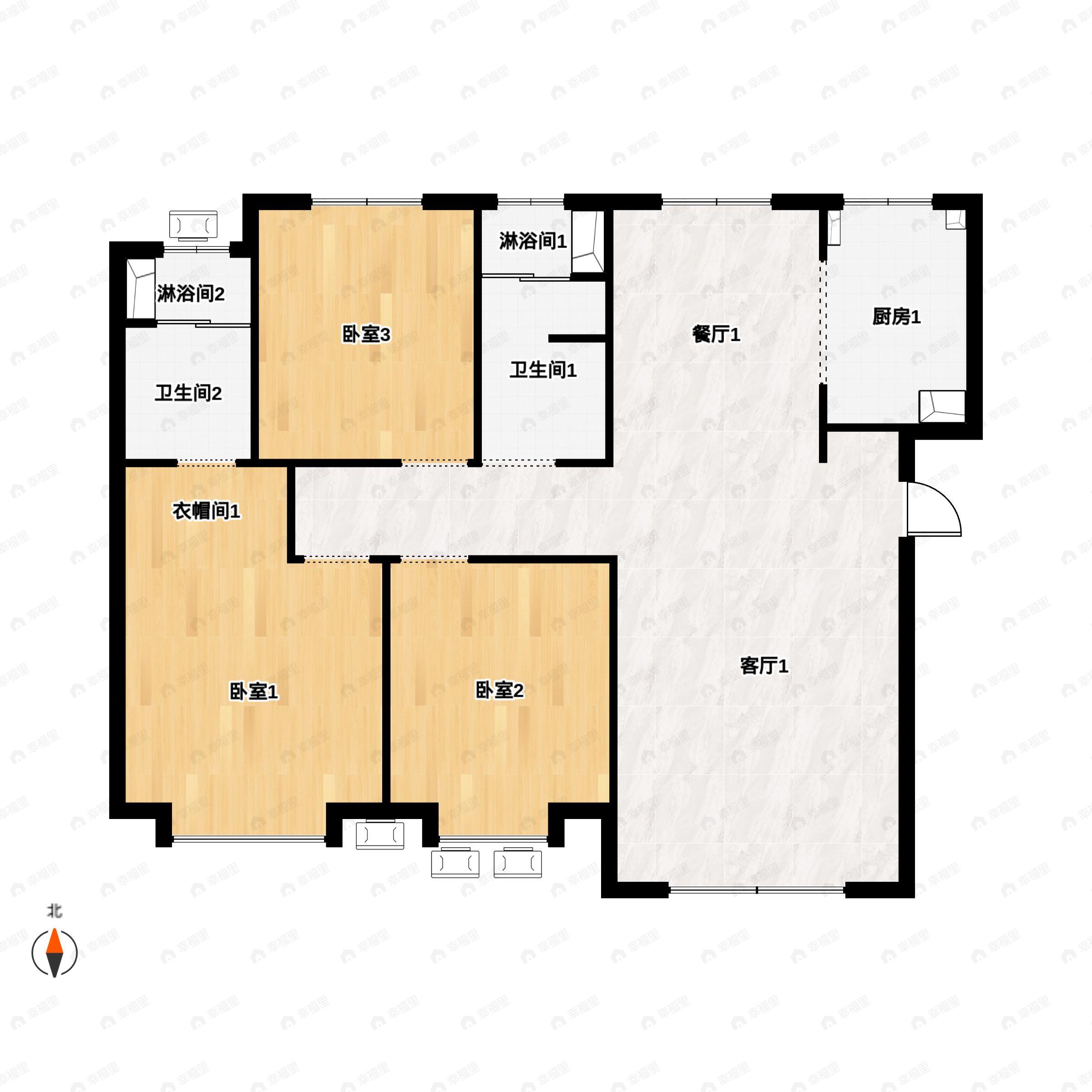 3室2厅2卫建面125平户型图