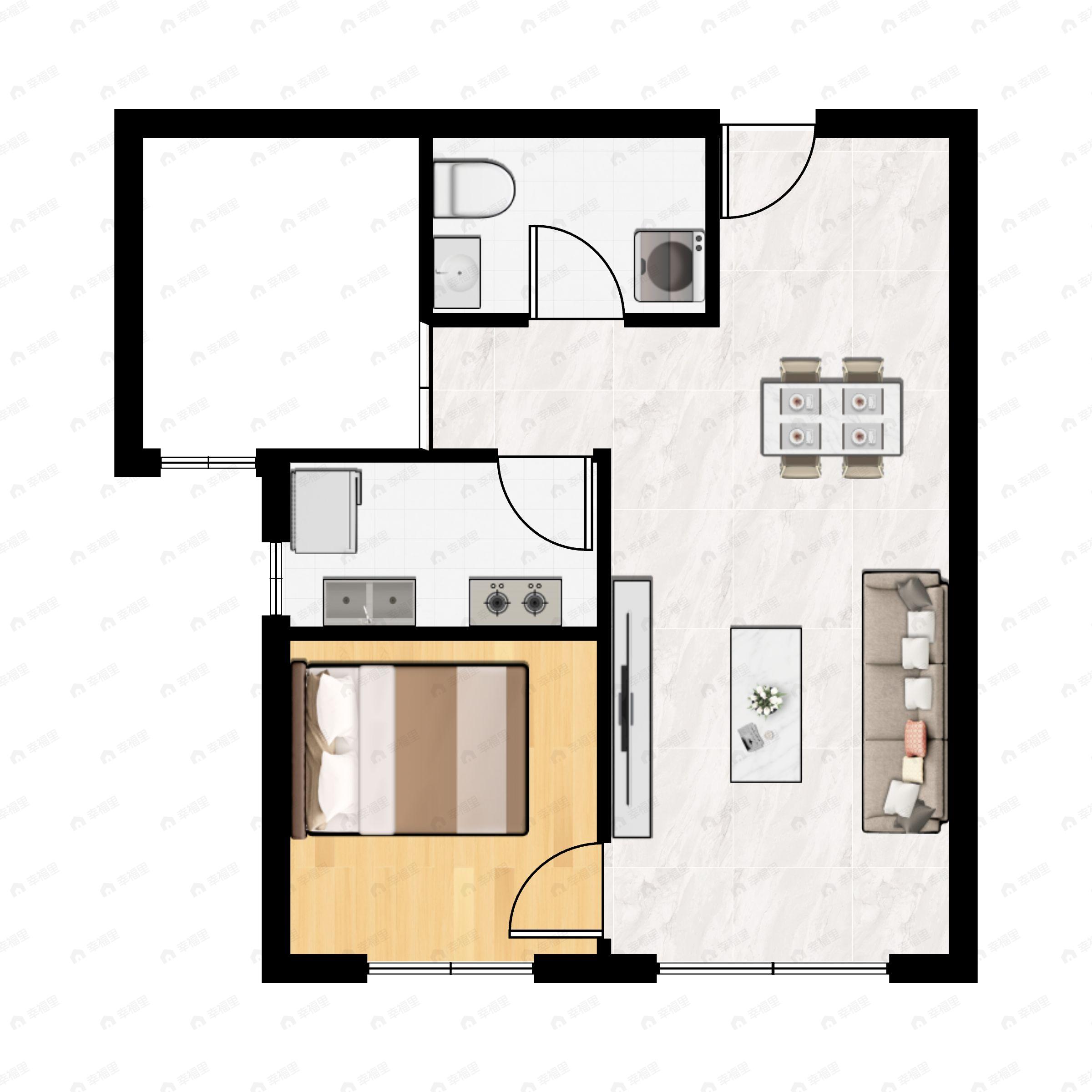 1室1厅1卫建面64m²南户型图