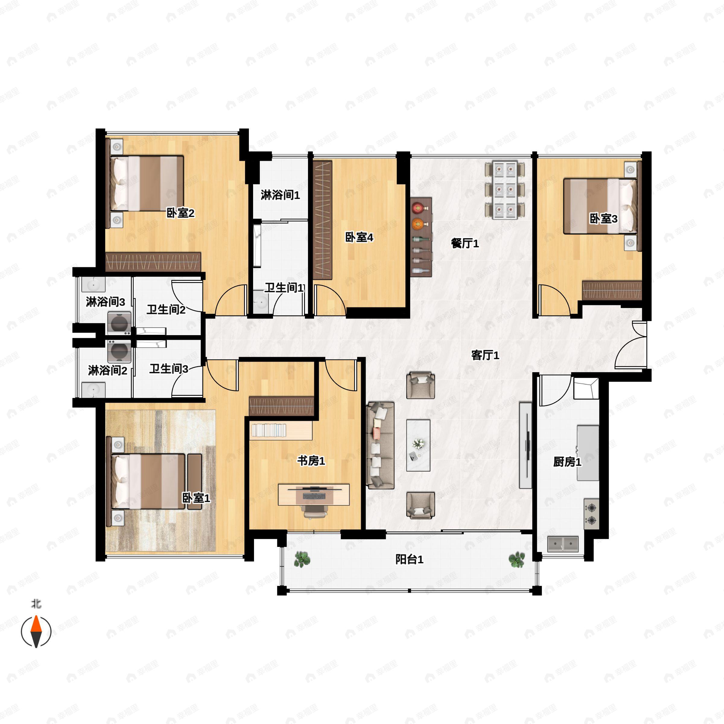 4室2厅2卫建面141平户型图