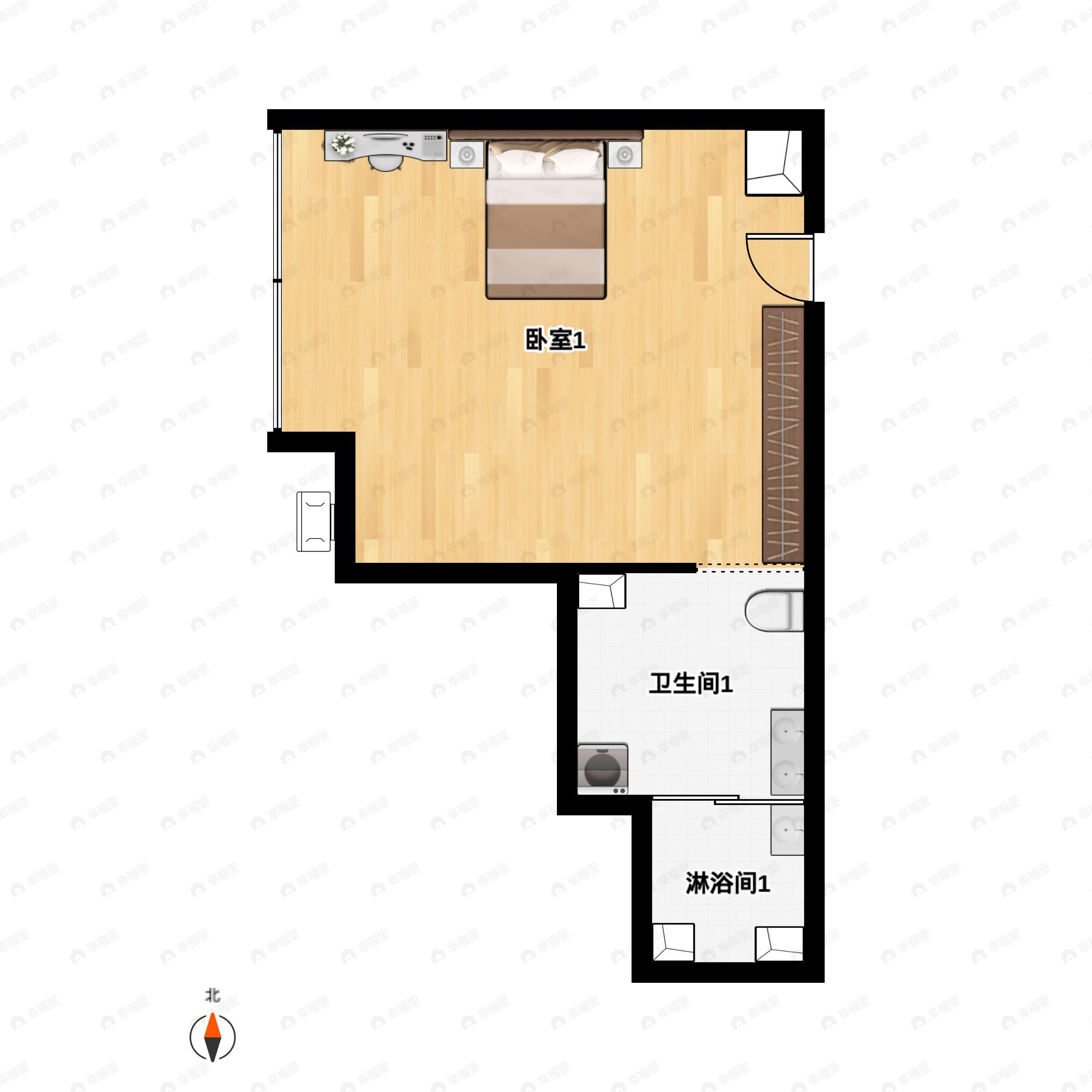 1室1厅1卫建面38平户型图