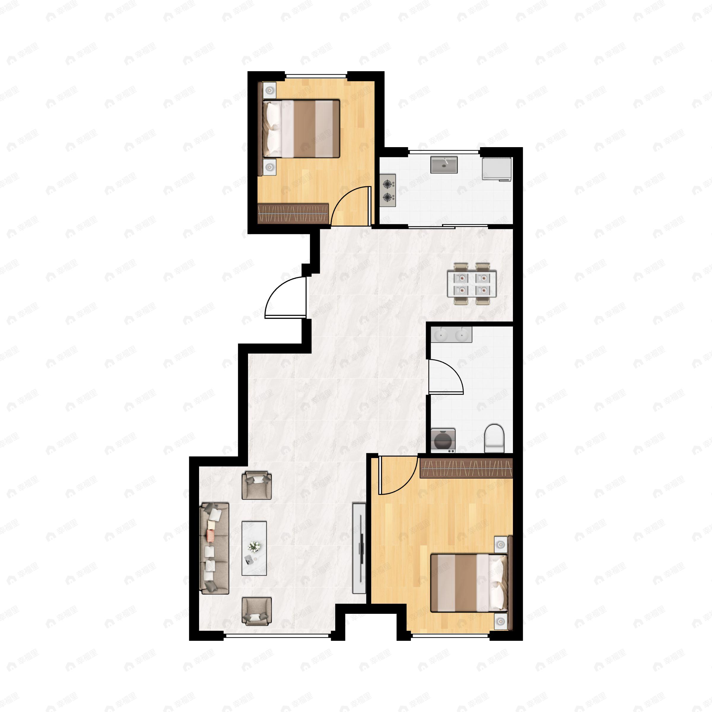 2室2厅1卫建面88平户型图