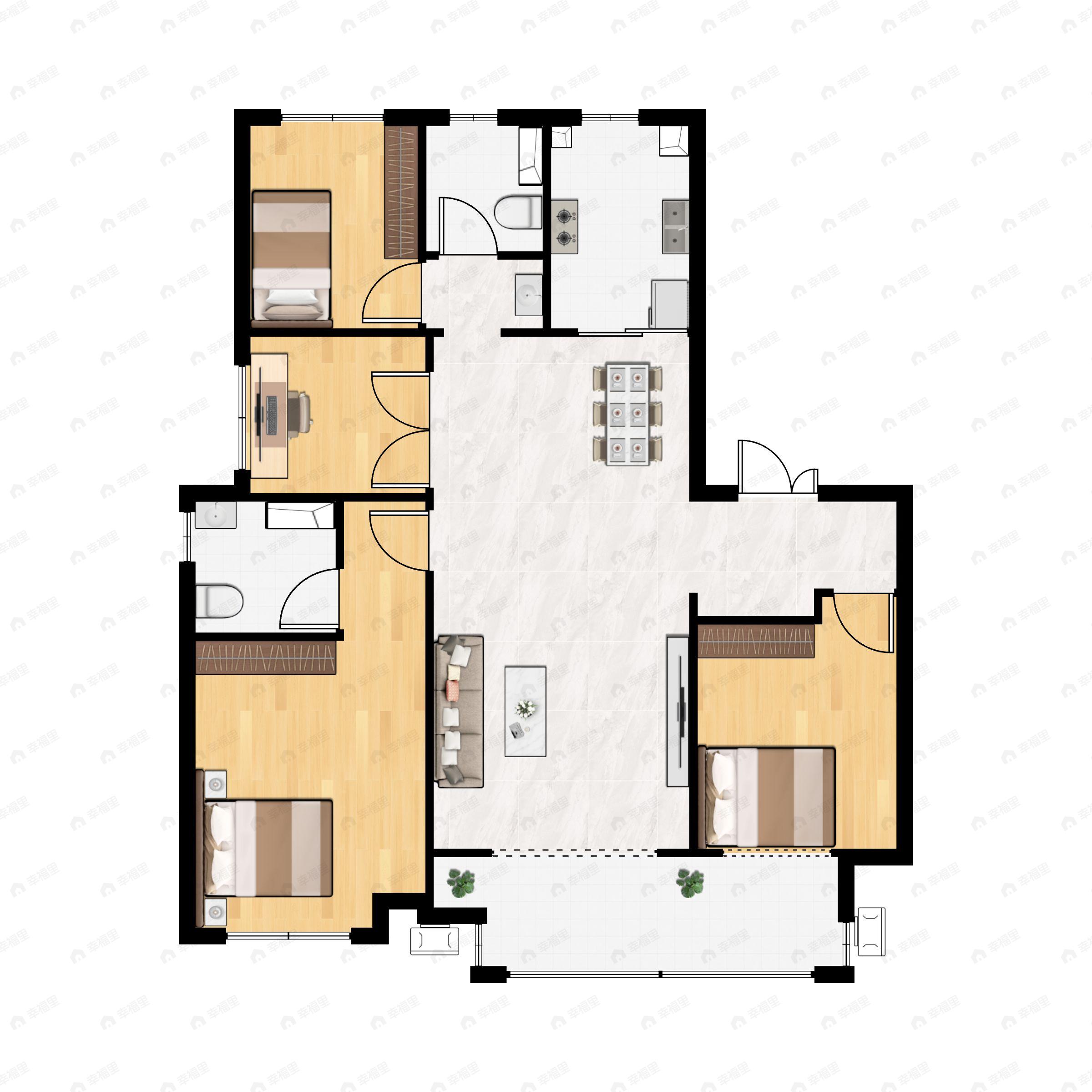 4室2厅2卫建面124平南|北户型图