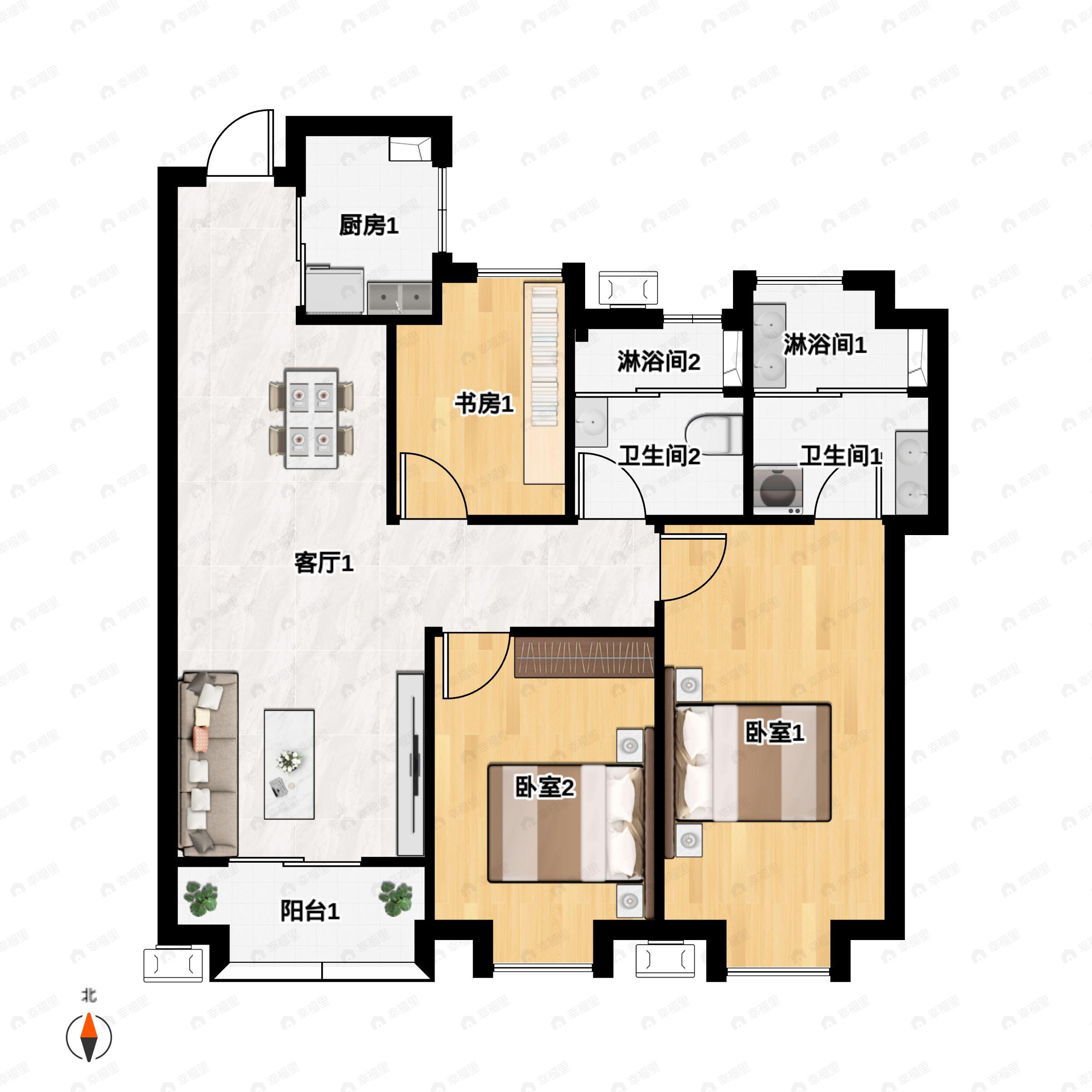 3室2厅2卫建面119平户型图