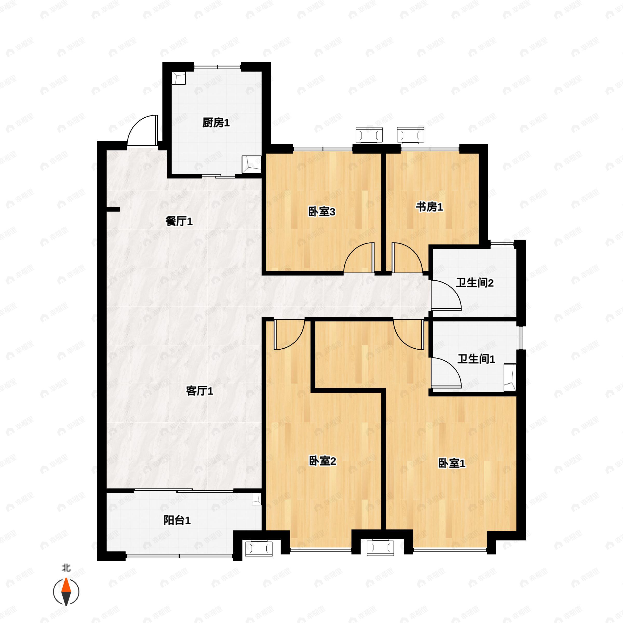 4室2厅2卫建面140平南|北户型图