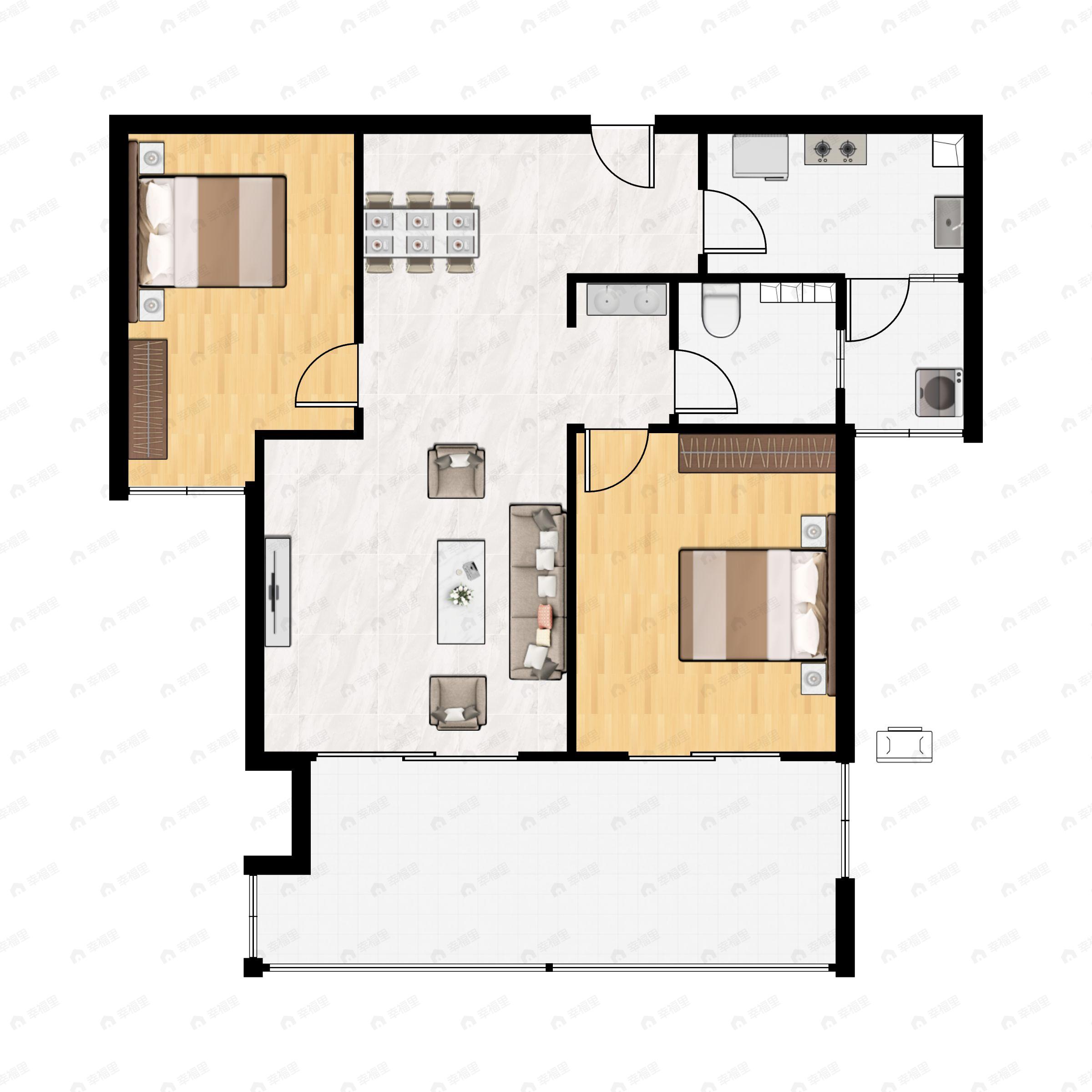 2室2厅1卫建面67平户型图