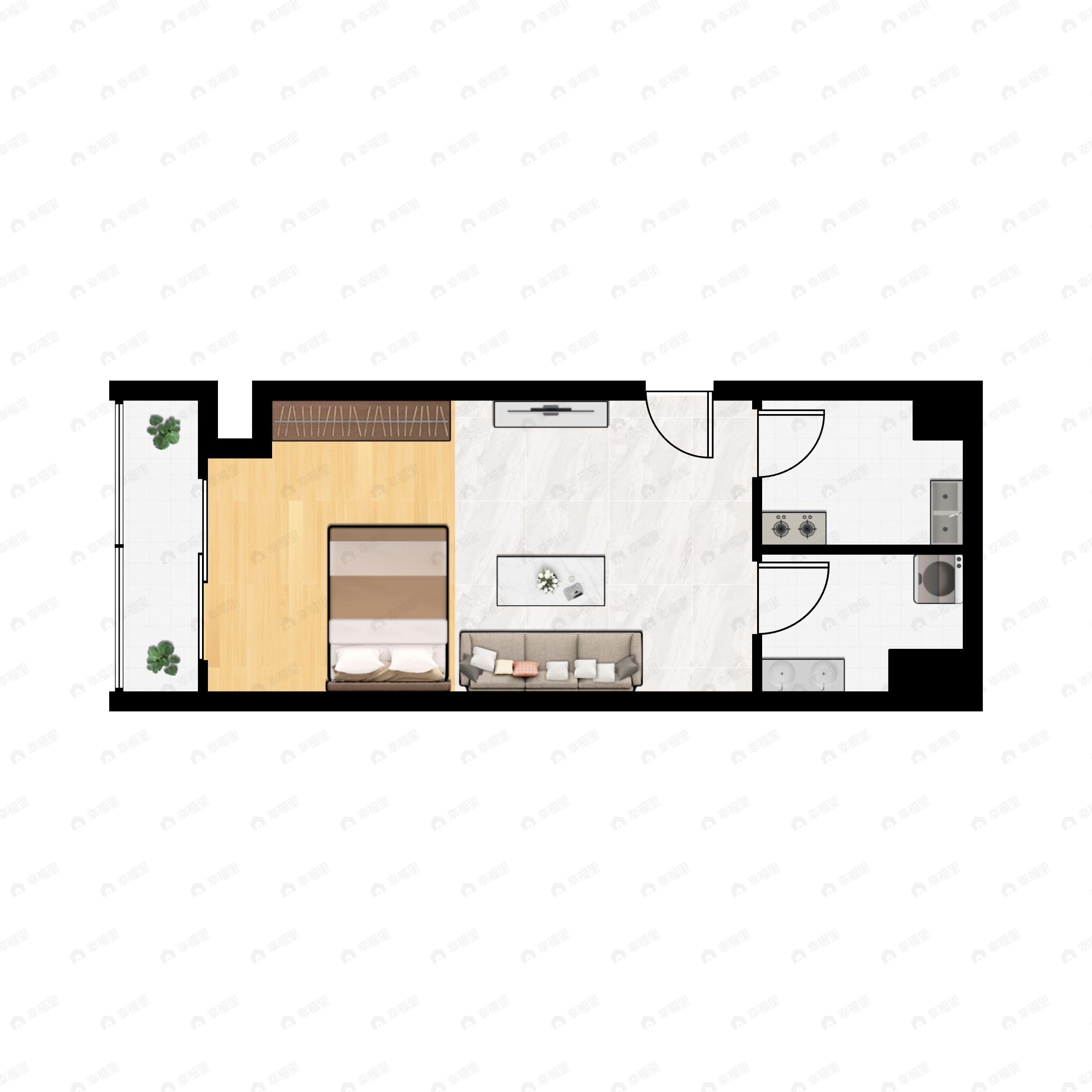 1室1厅1卫建面50m²西南户型图