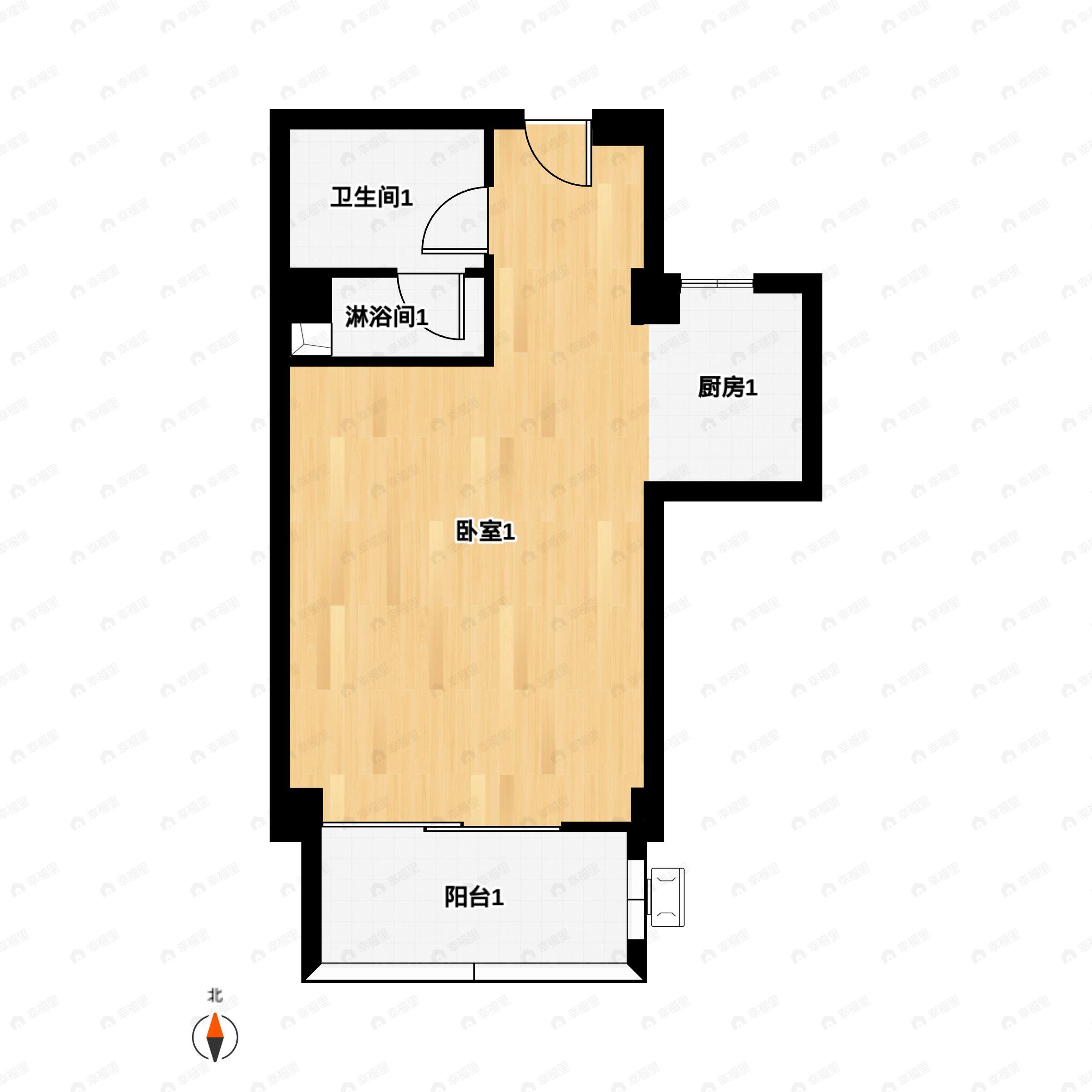 1室1厅1卫建面45m²南户型图