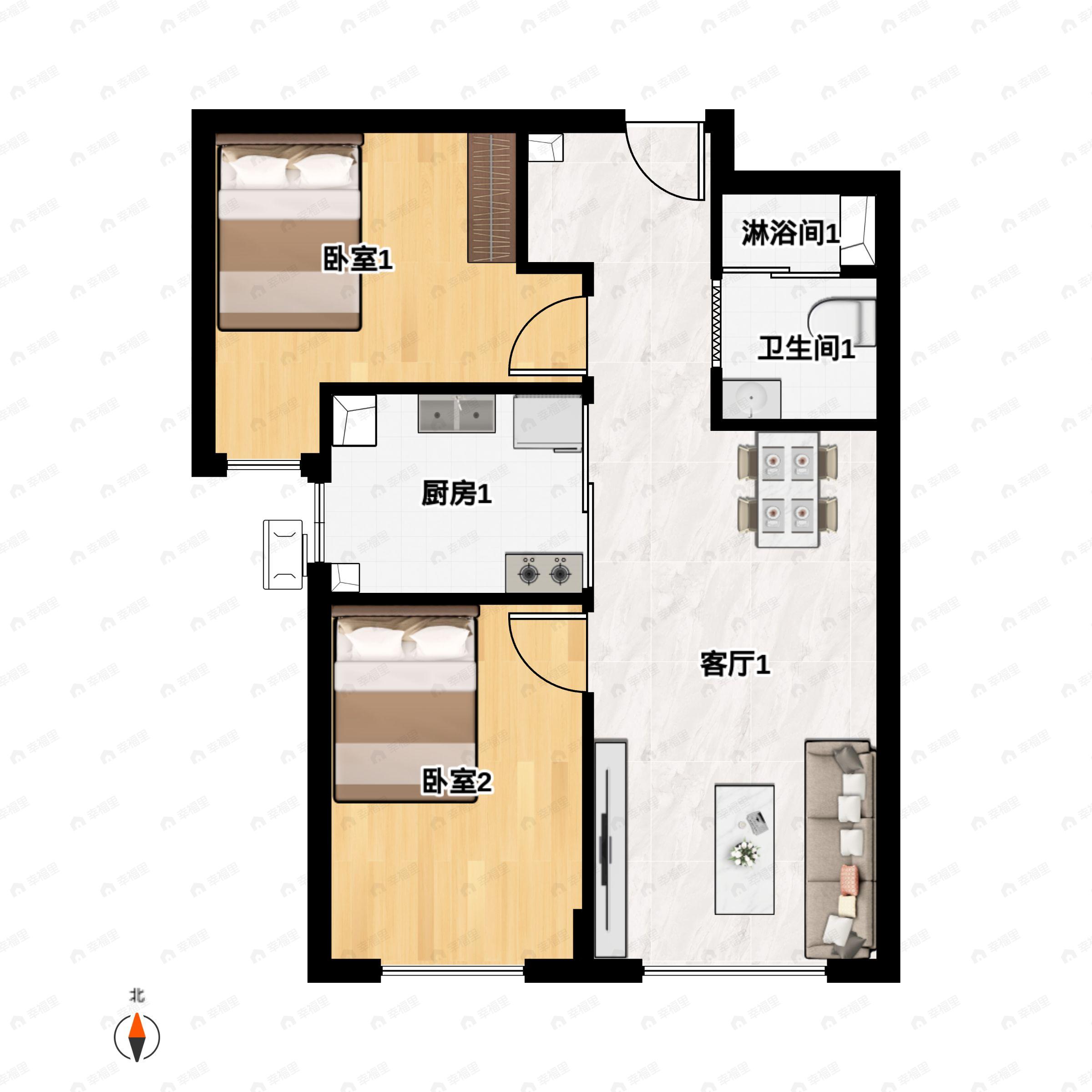 建发·观堂府2室2厅1卫户型图