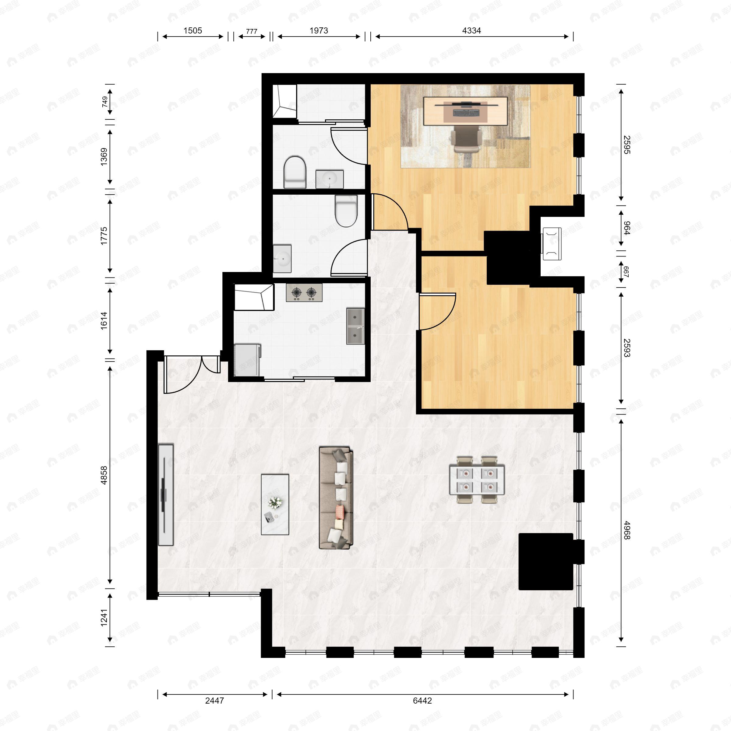 2室2厅2卫建面168平户型图