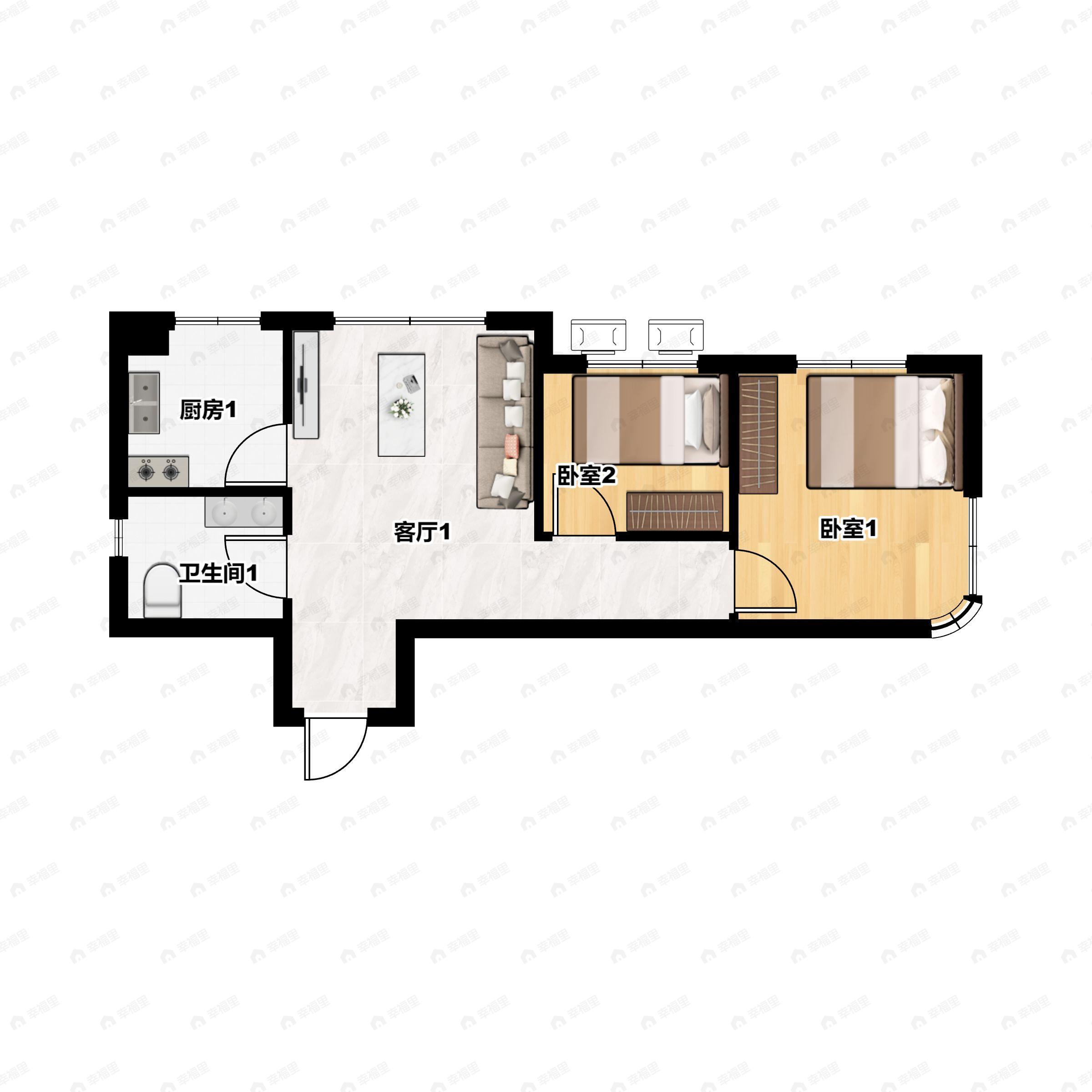2室2厅1卫建面62平户型图