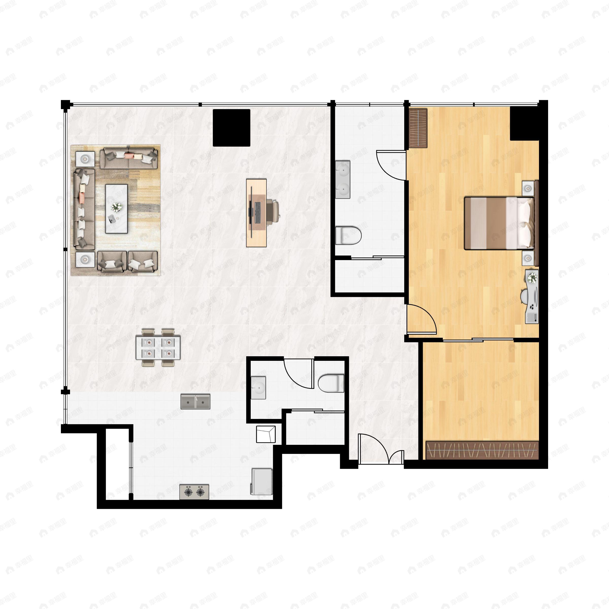 1室2厅2卫建面160m²南|北户型图