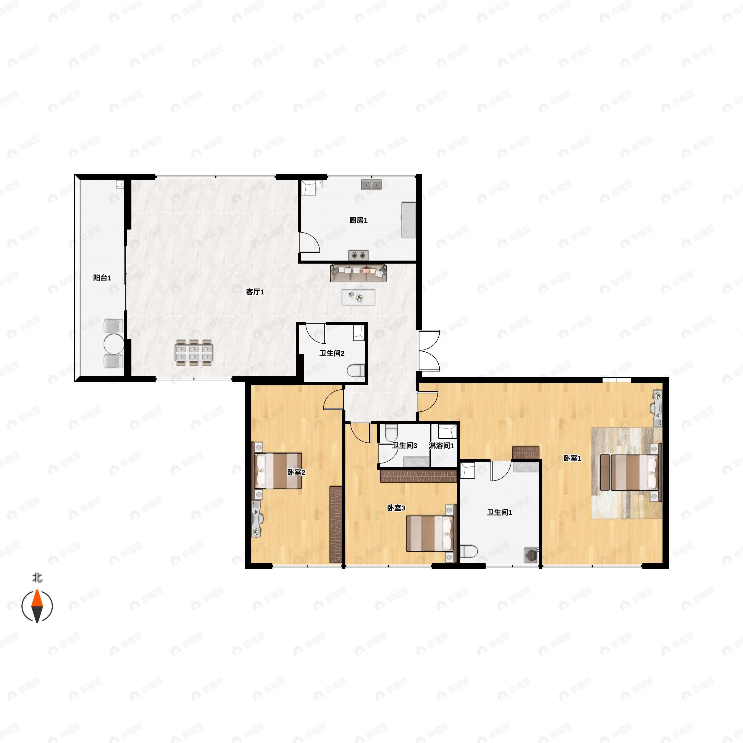 浐灞金融城·桃花TAN3室2厅3卫户型图