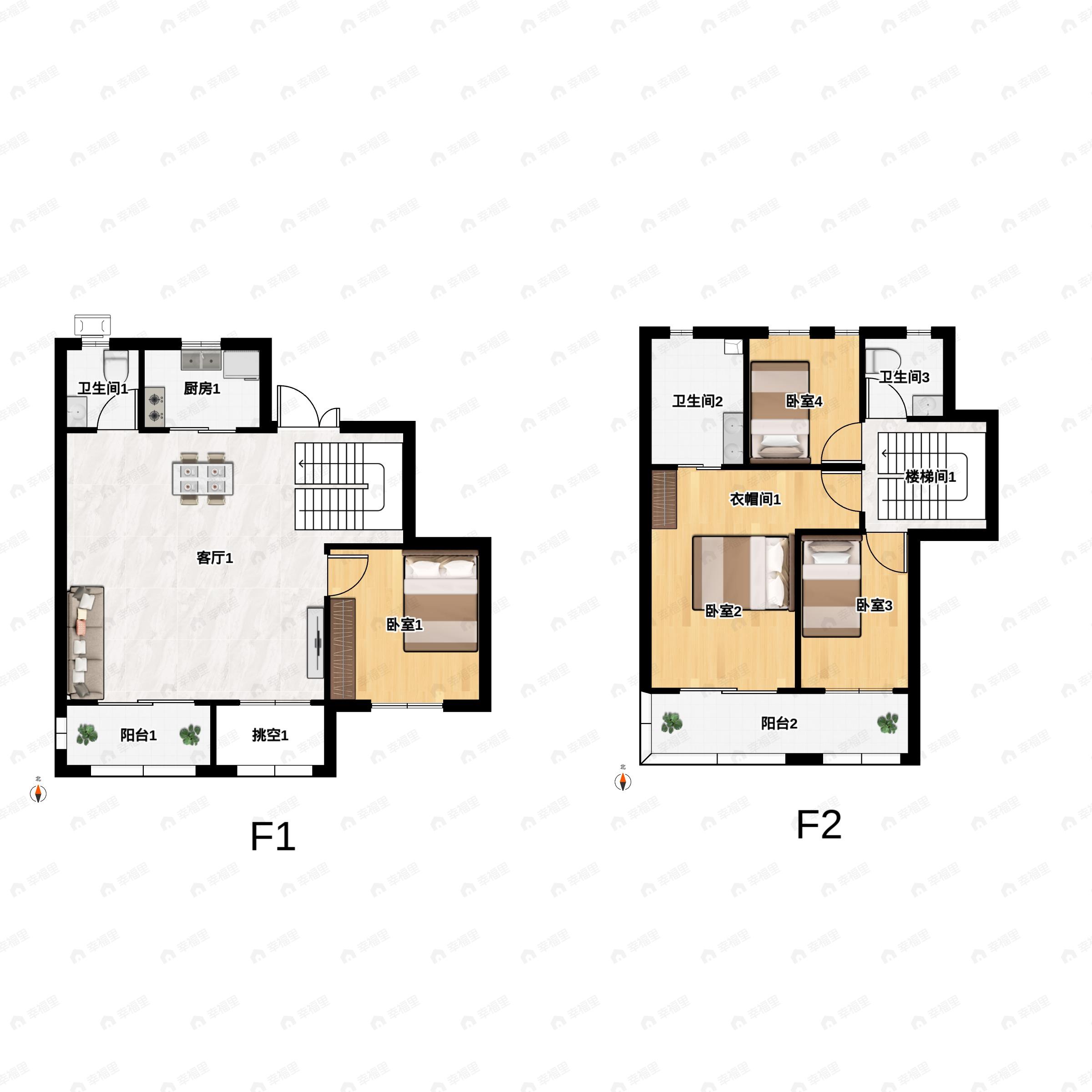 4室2厅3卫建面140m²南户型图