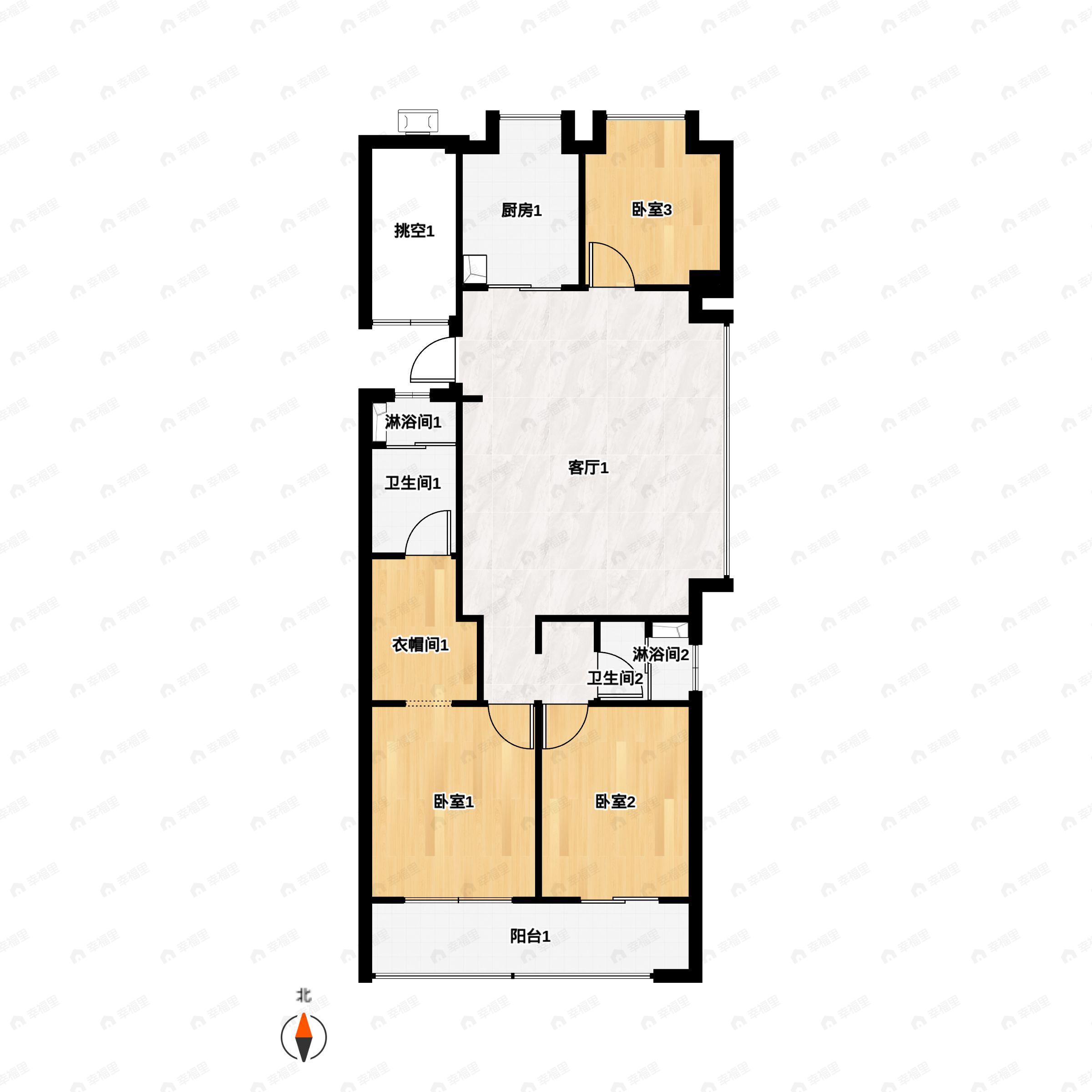 3室2厅2卫建面120平户型图