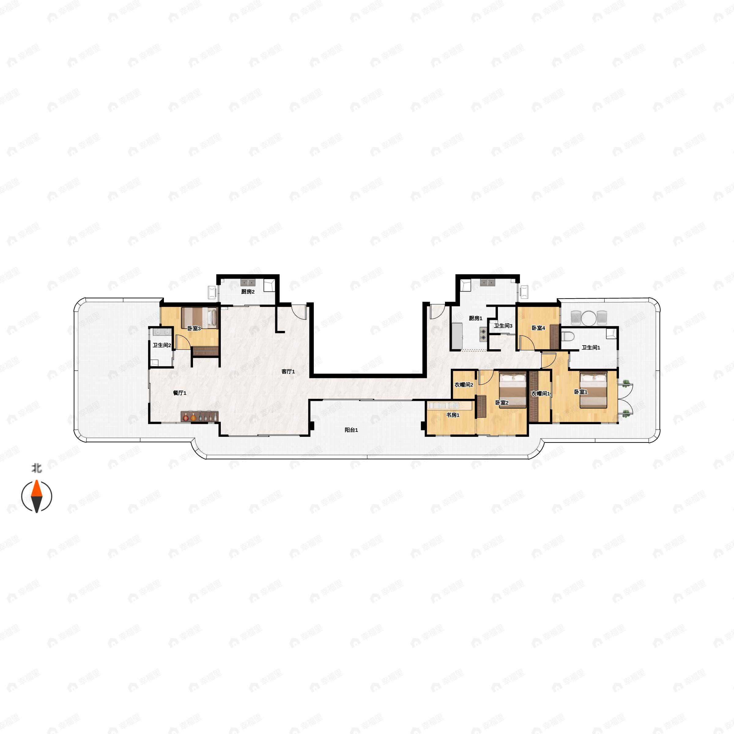 卓越皇后道4室3厅3卫户型图