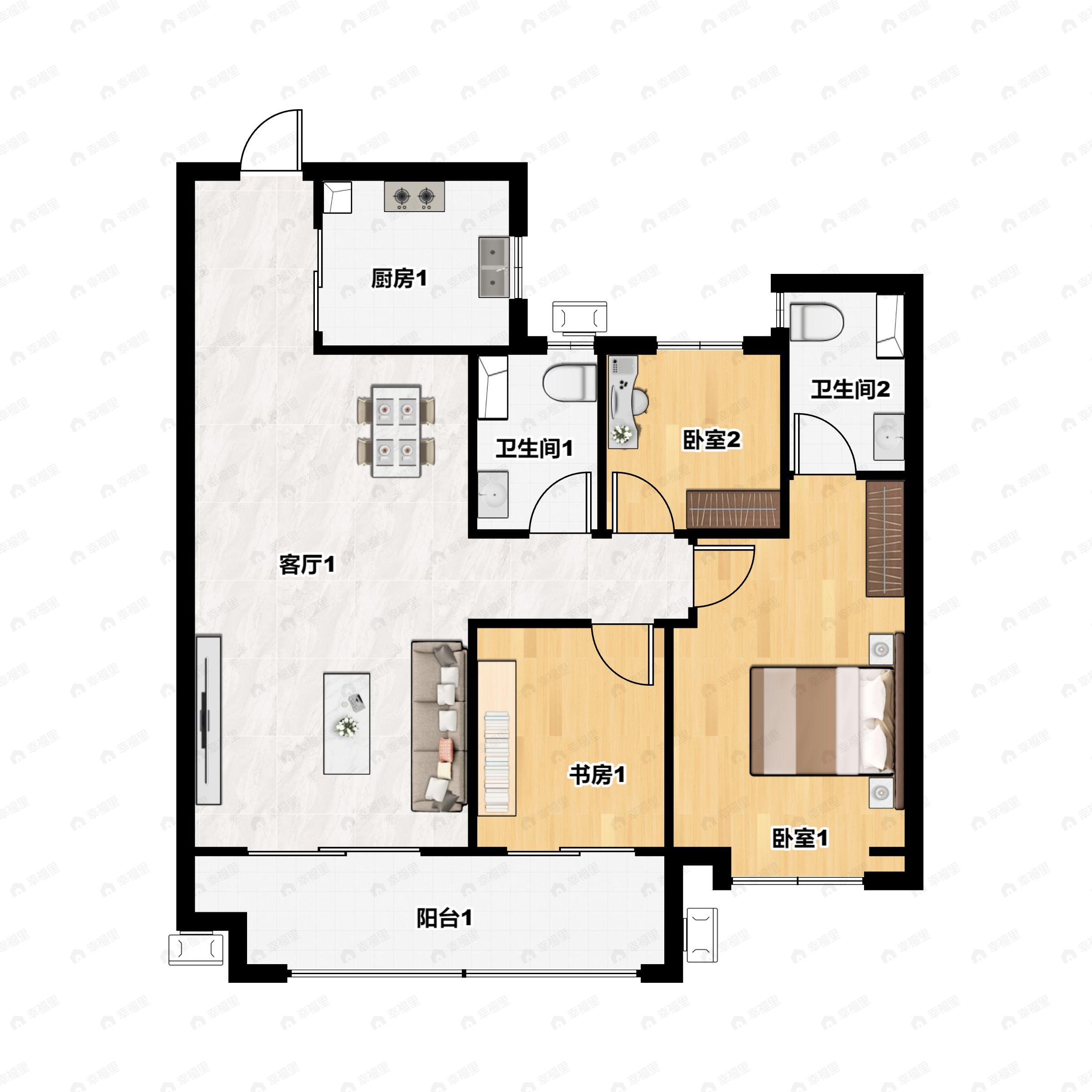 3室2厅2卫建面110平南户型图