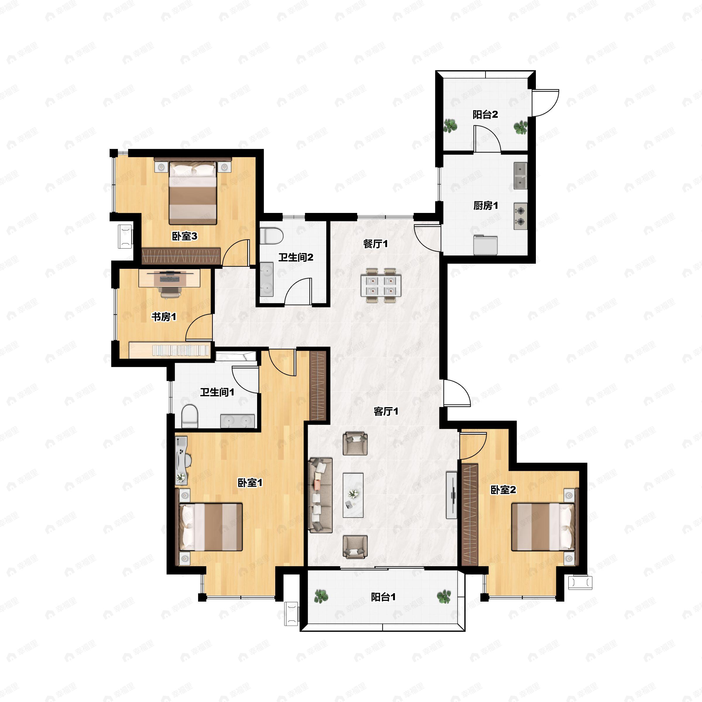 4室2厅2卫建面138平北|南户型图