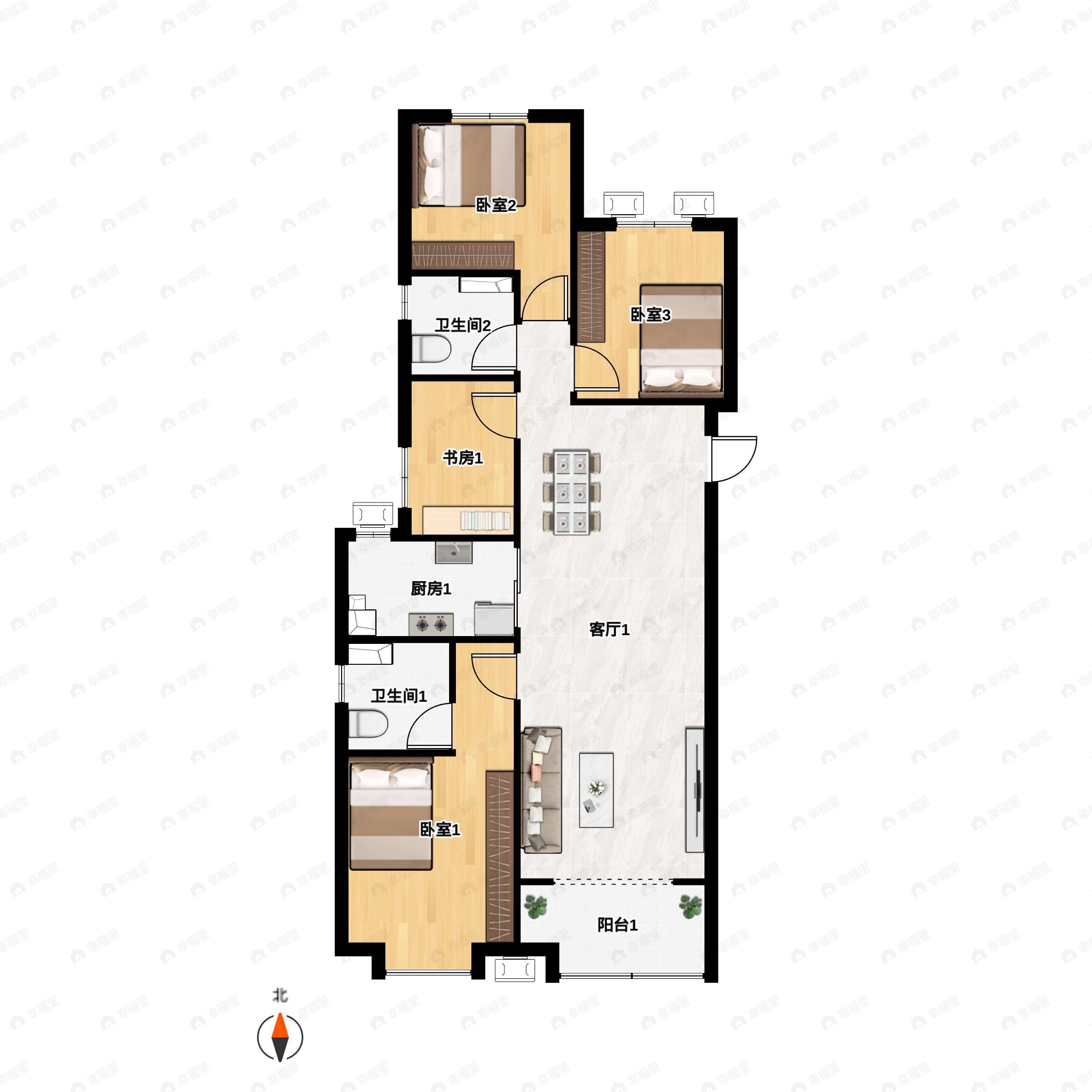 4室2厅2卫建面132平南户型图