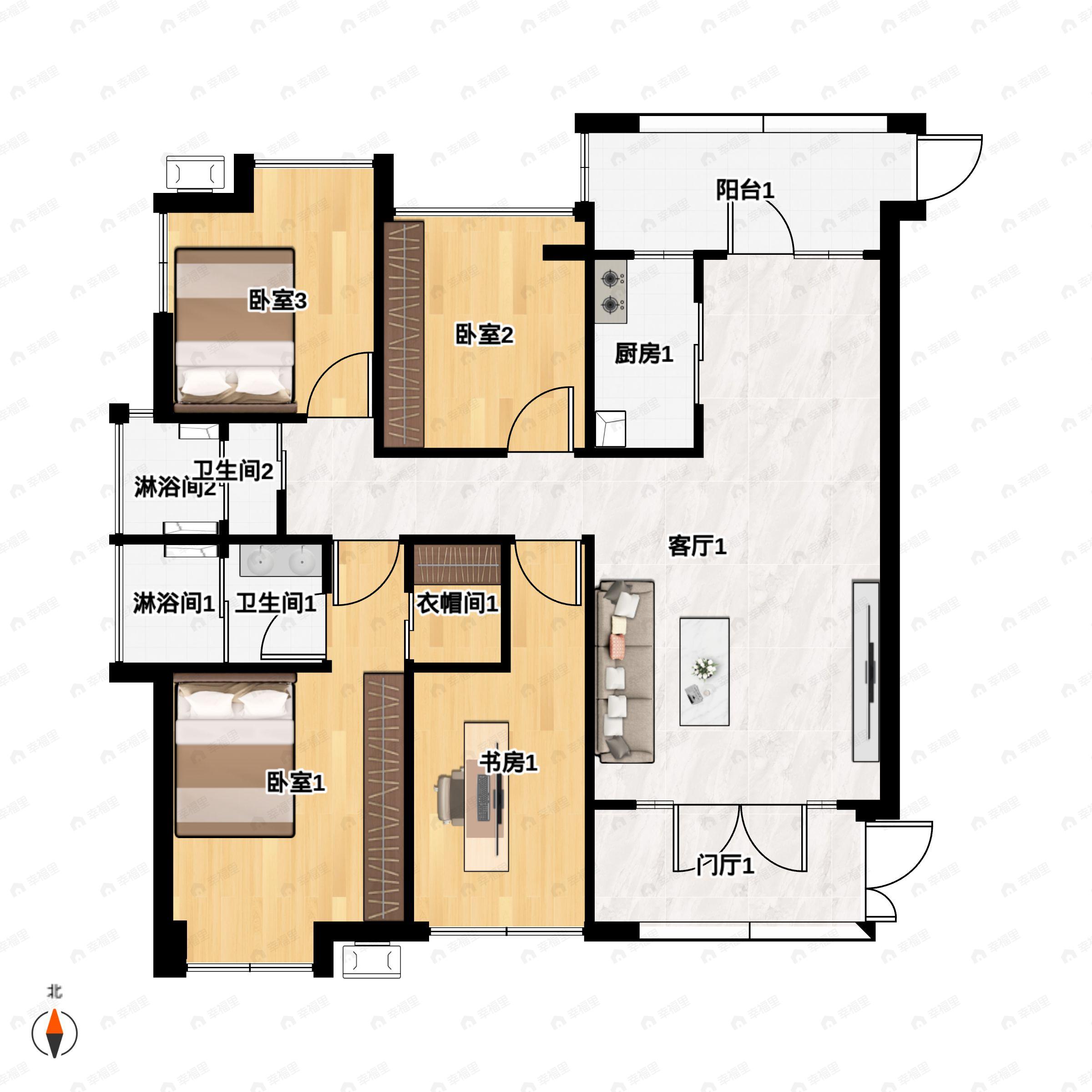 4室2厅2卫建面142平东南户型图