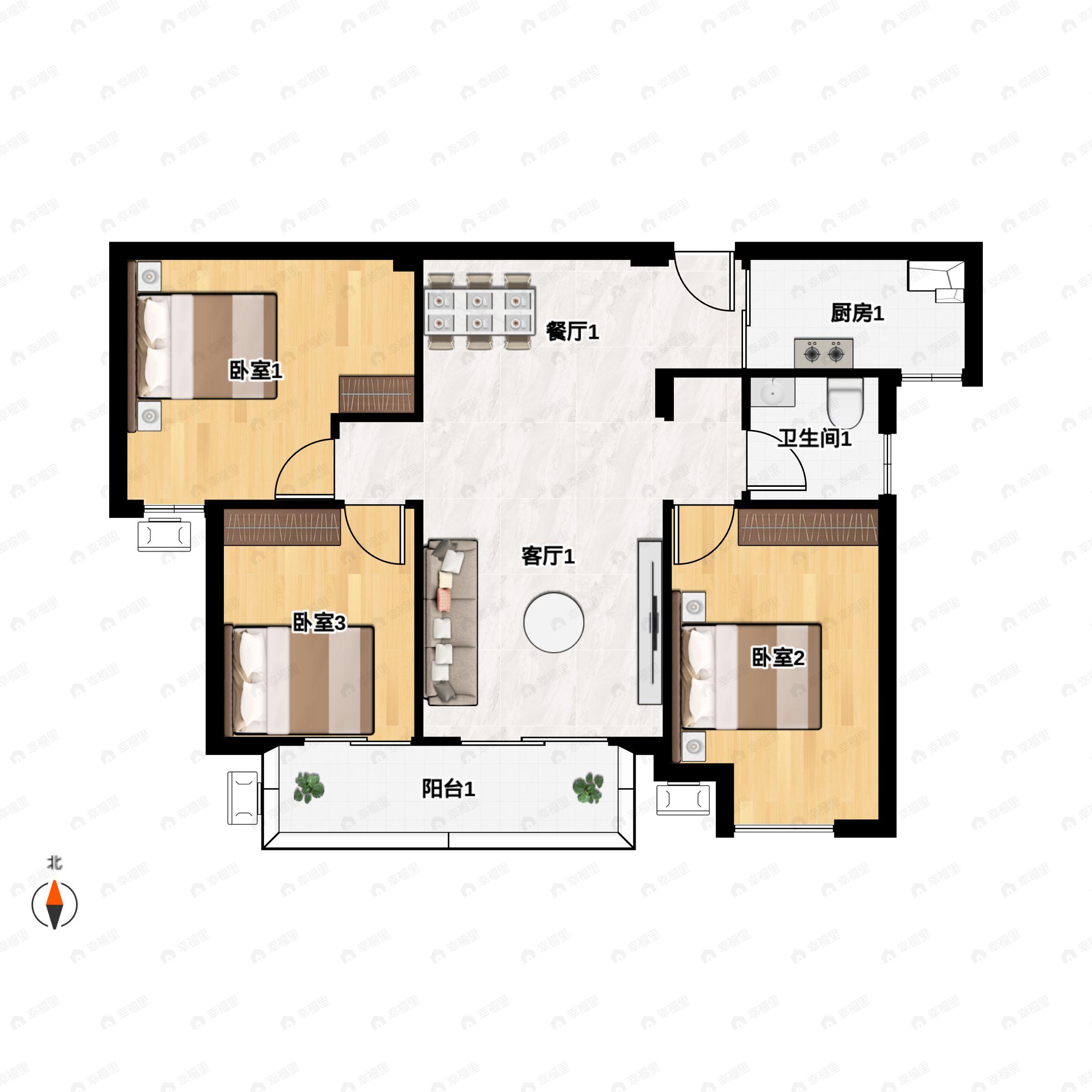 3室2厅1卫建面101平户型图