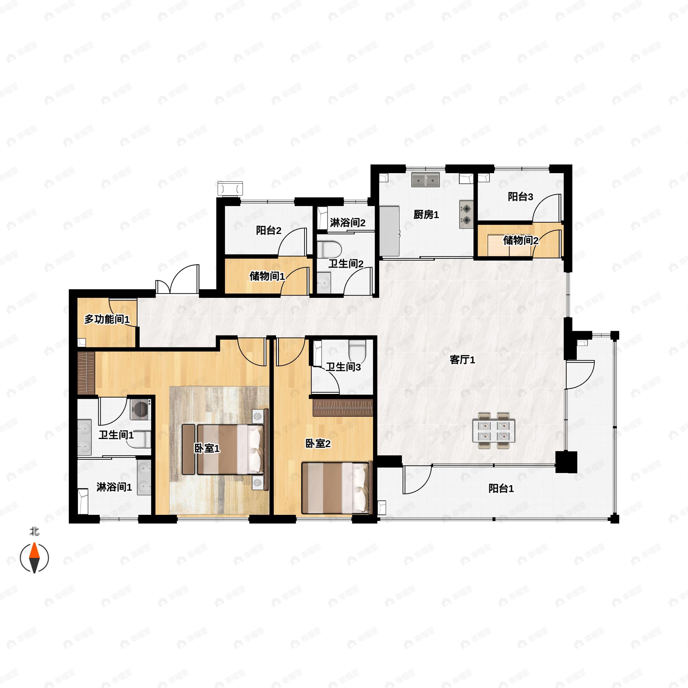 4室2厅3卫建面201平户型图