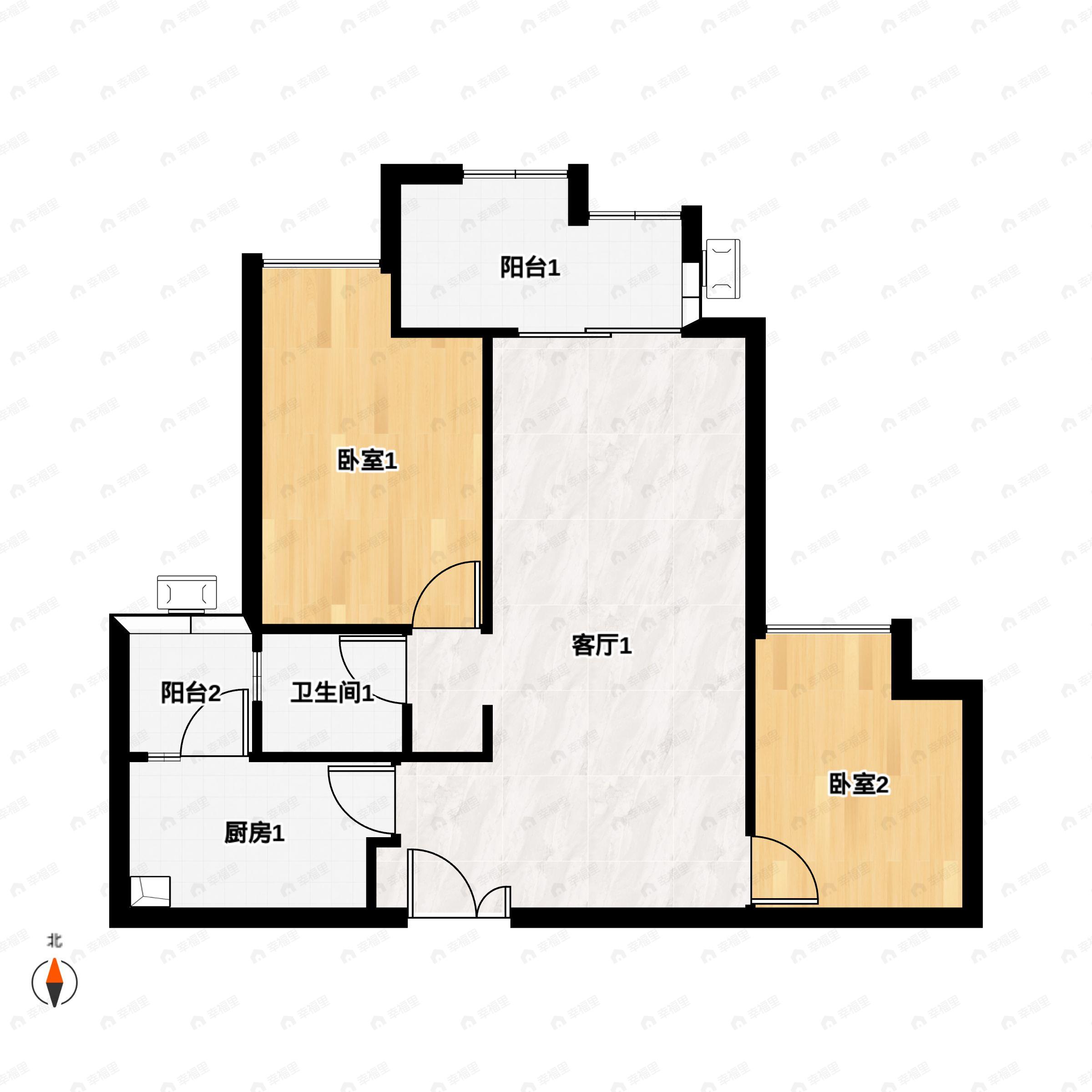 奥园玺樾东方2室2厅1卫户型图