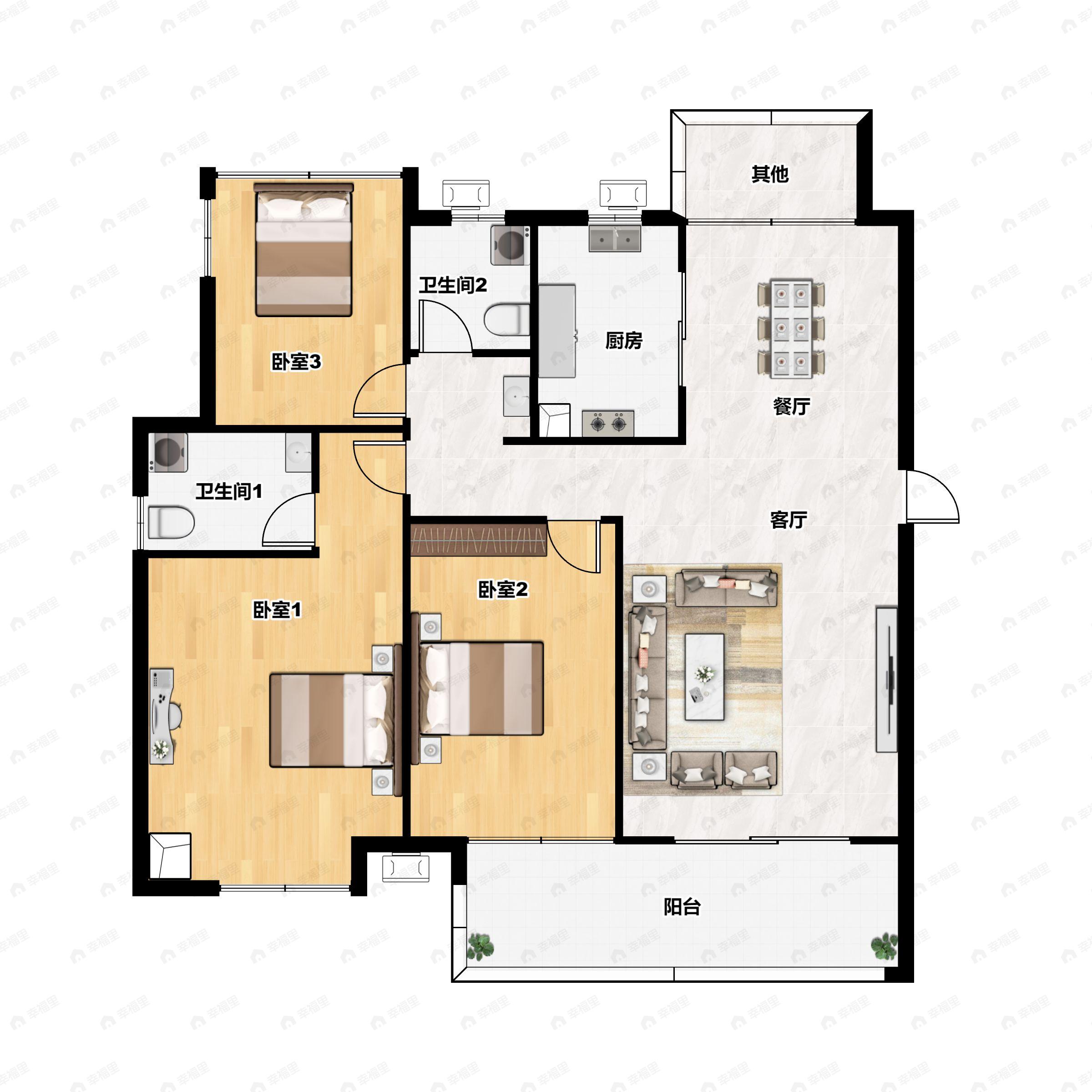 3室2厅2卫建面110平户型图