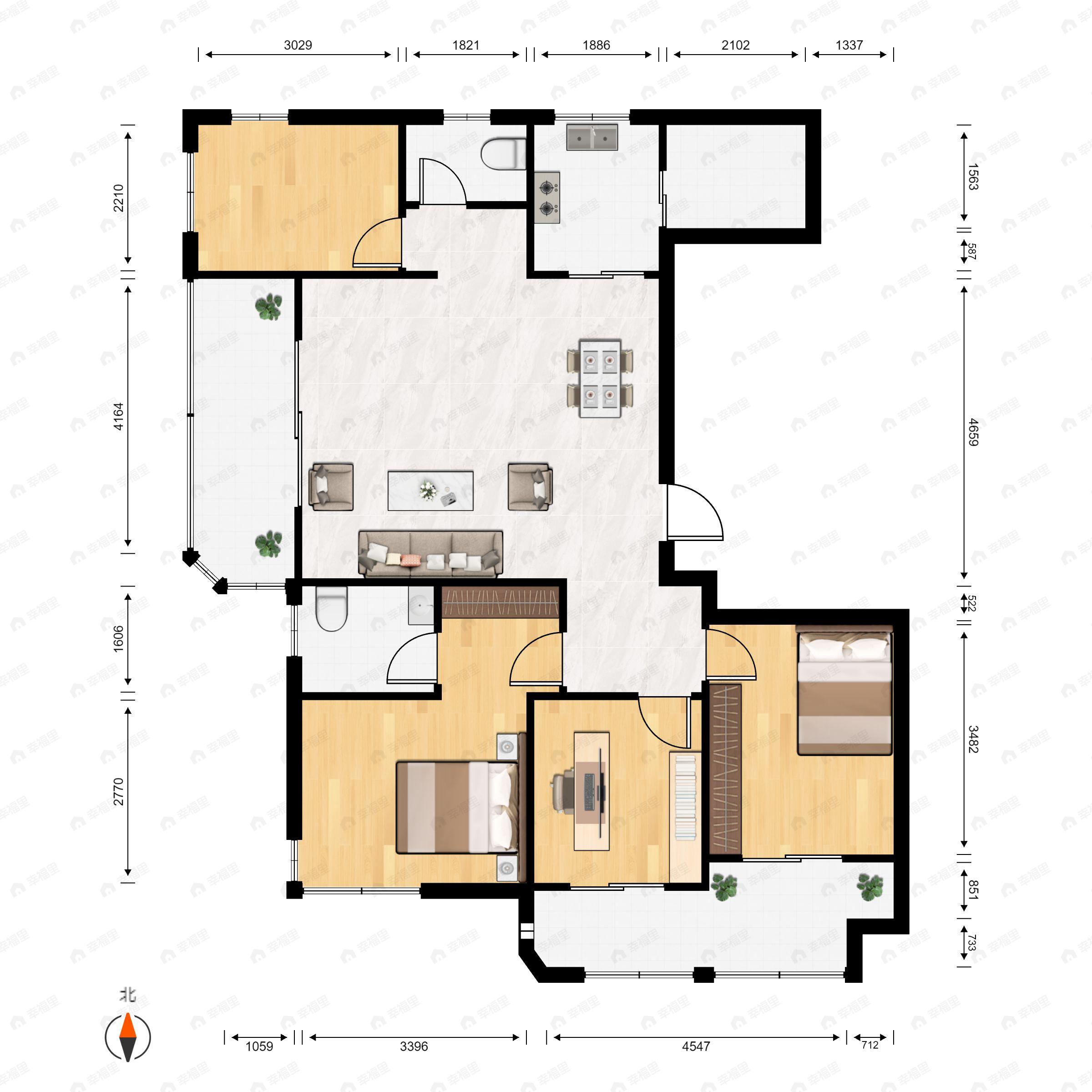 4室2厅2卫建面122平南户型图