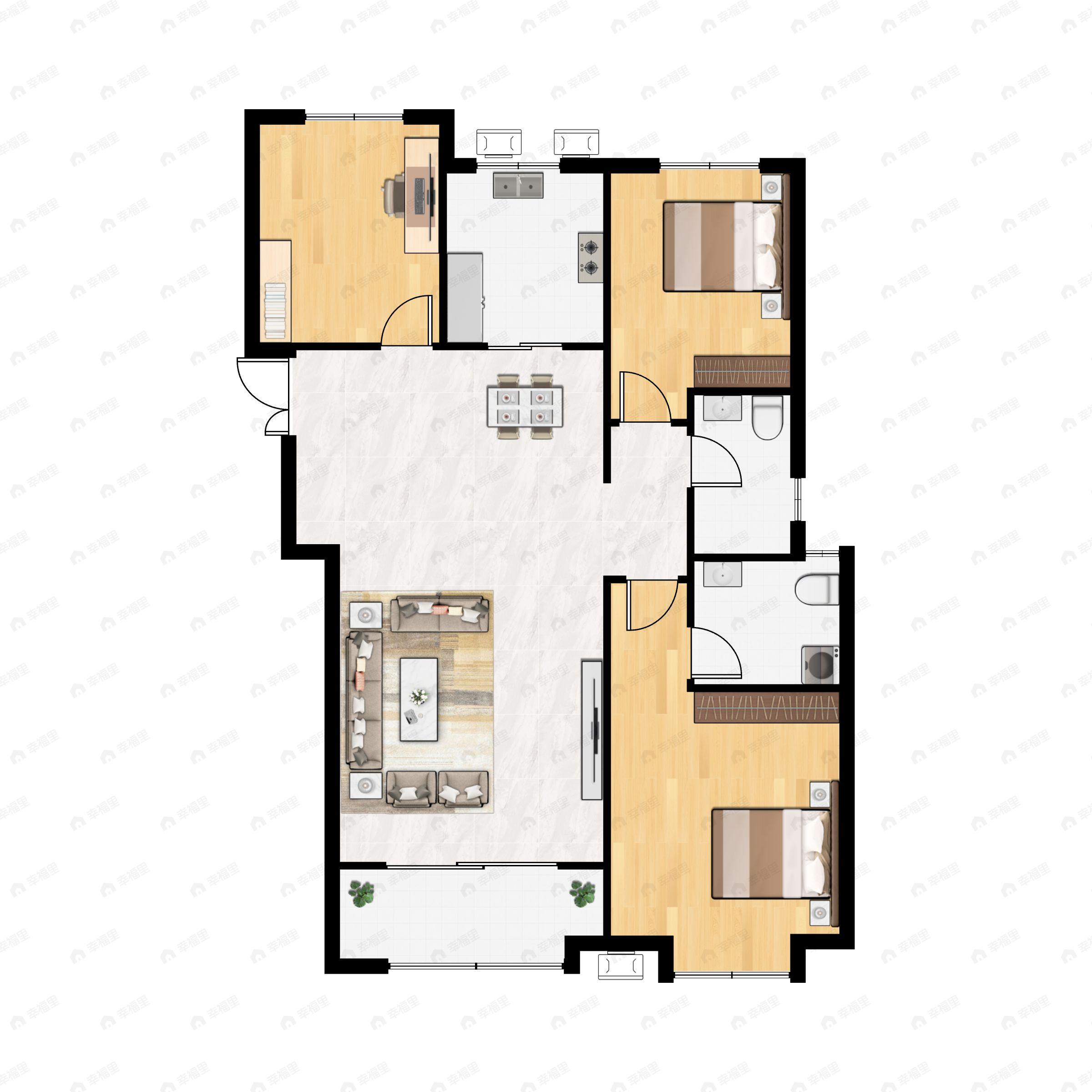 龙记观园3室2厅2卫户型图
