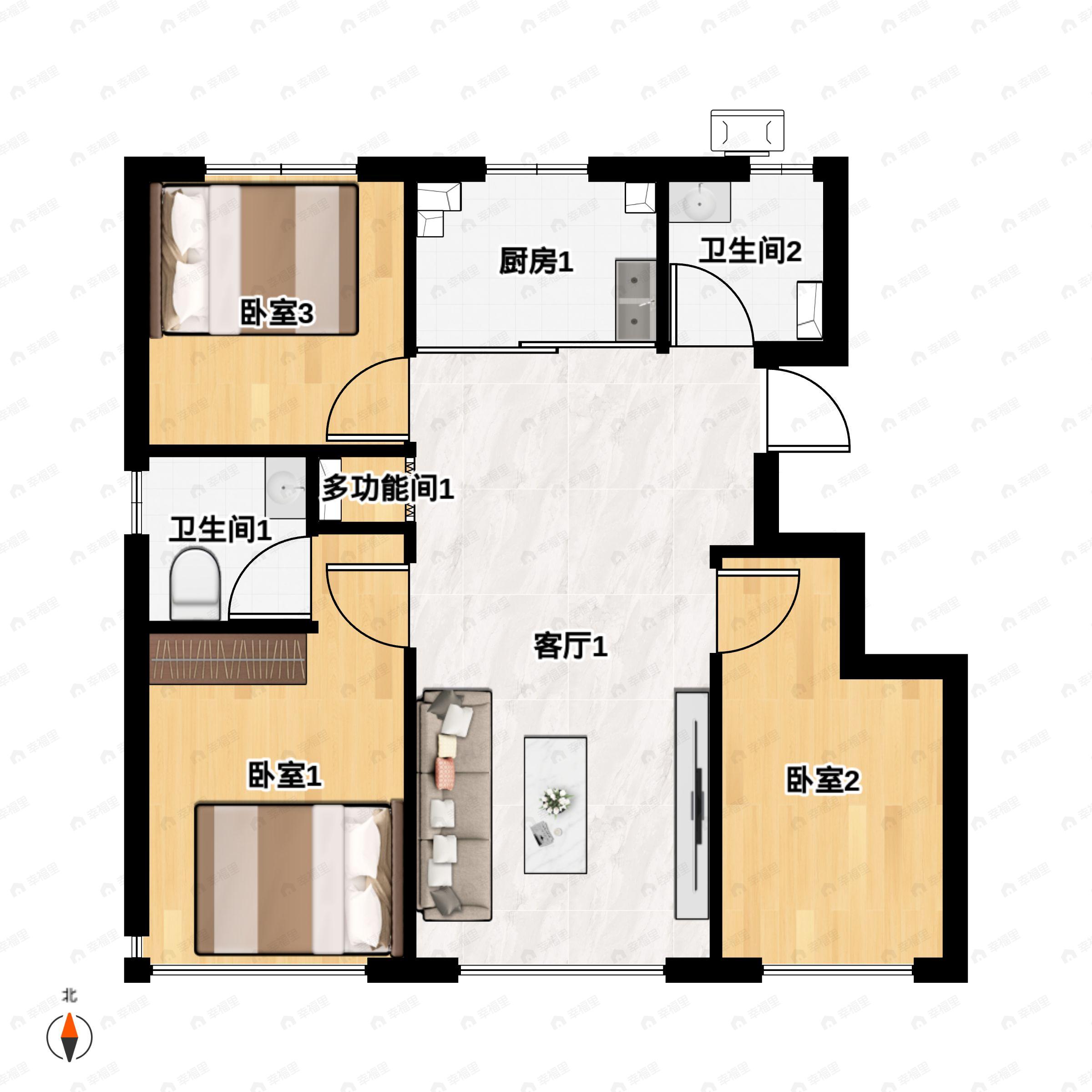 3室2厅2卫建面95平户型图