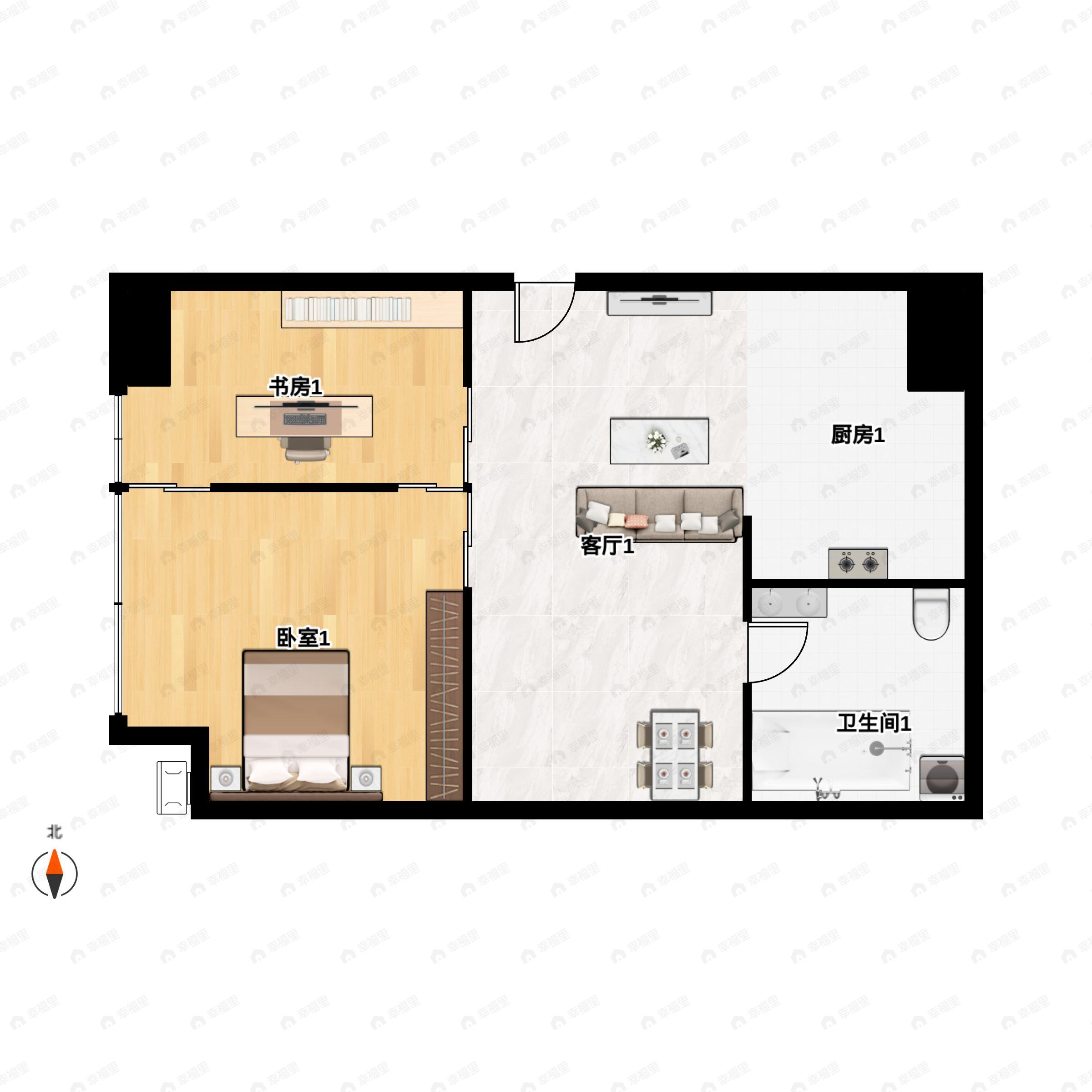 2室1厅1卫建面71平户型图