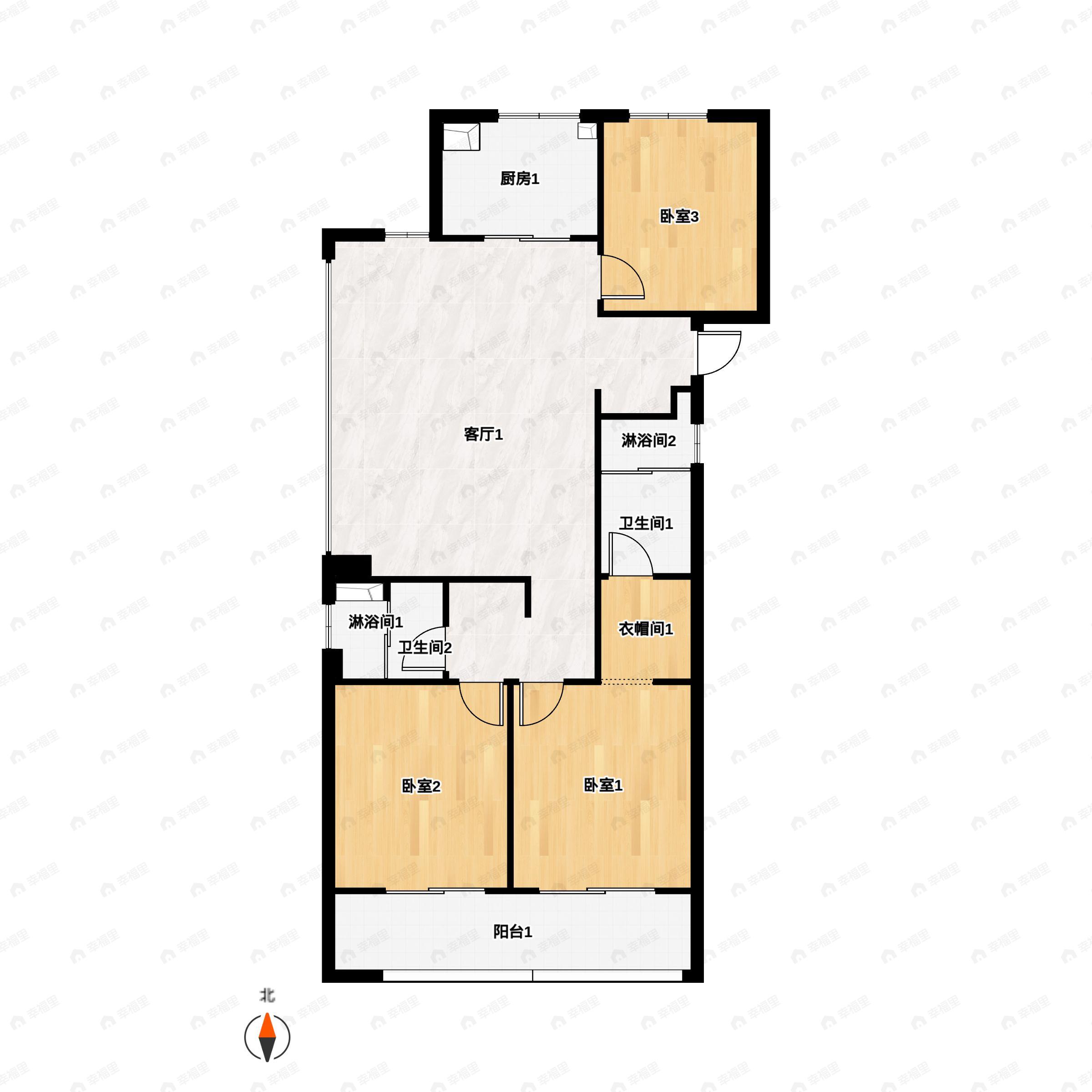 3室2厅2卫建面112m²西北|东南户型图