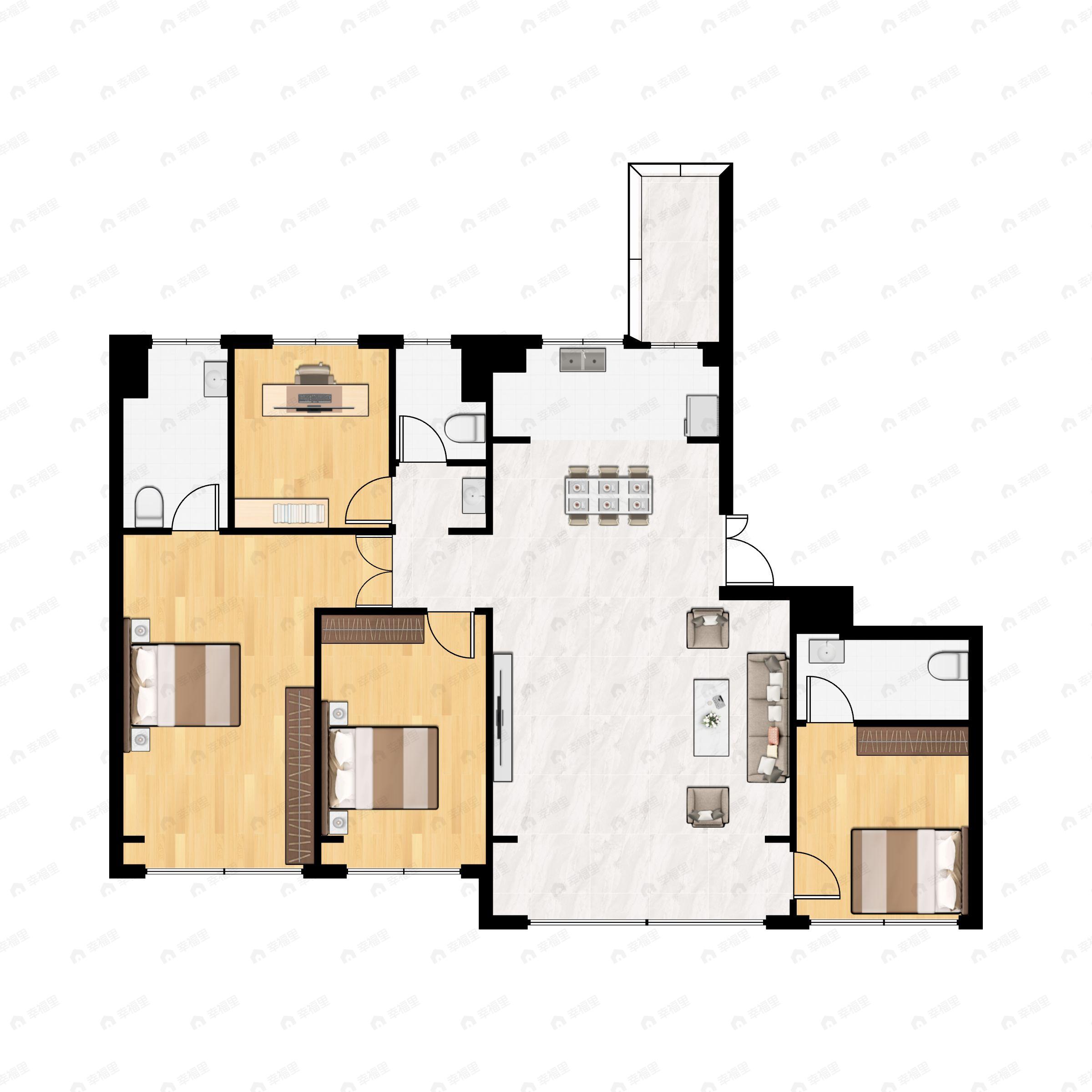 4室2厅3卫建面174平户型图