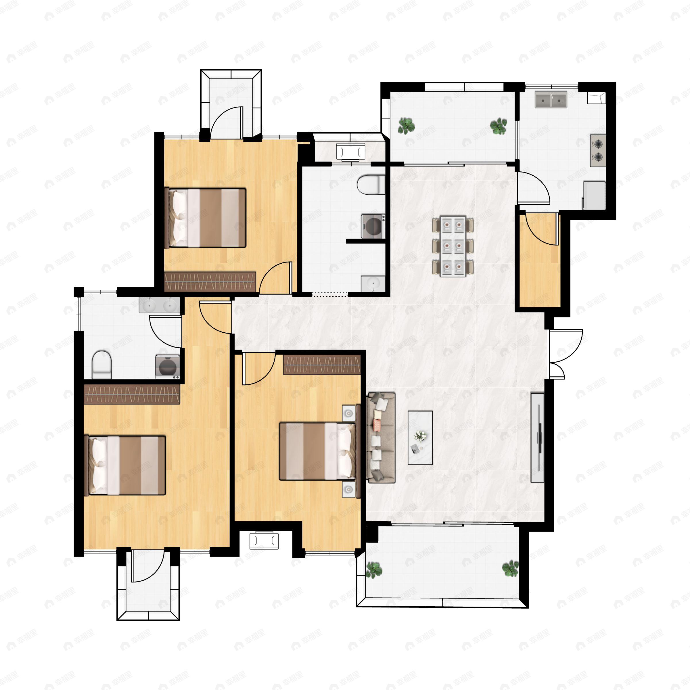 3室2厅2卫建面120m²东南户型图
