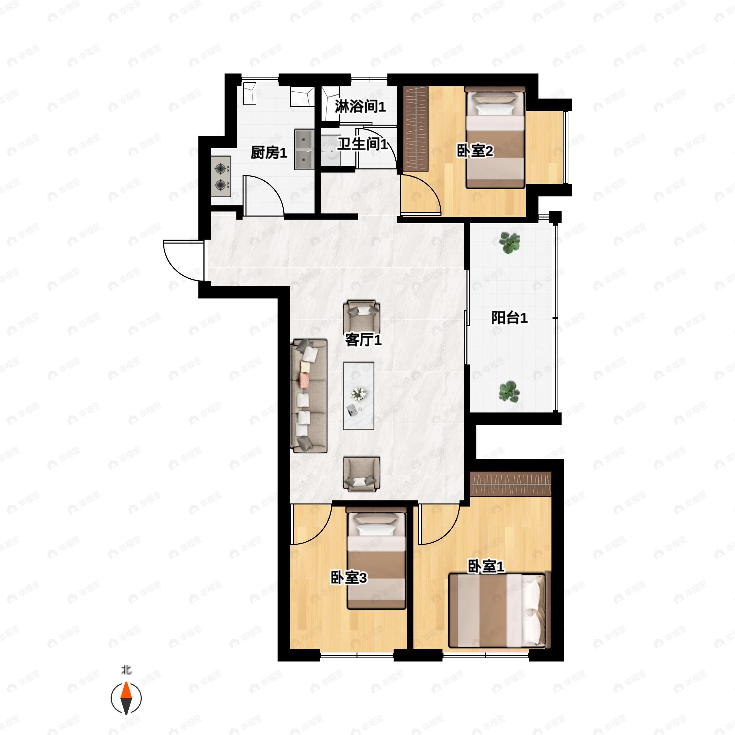 3室2厅2卫建面94平东北户型图
