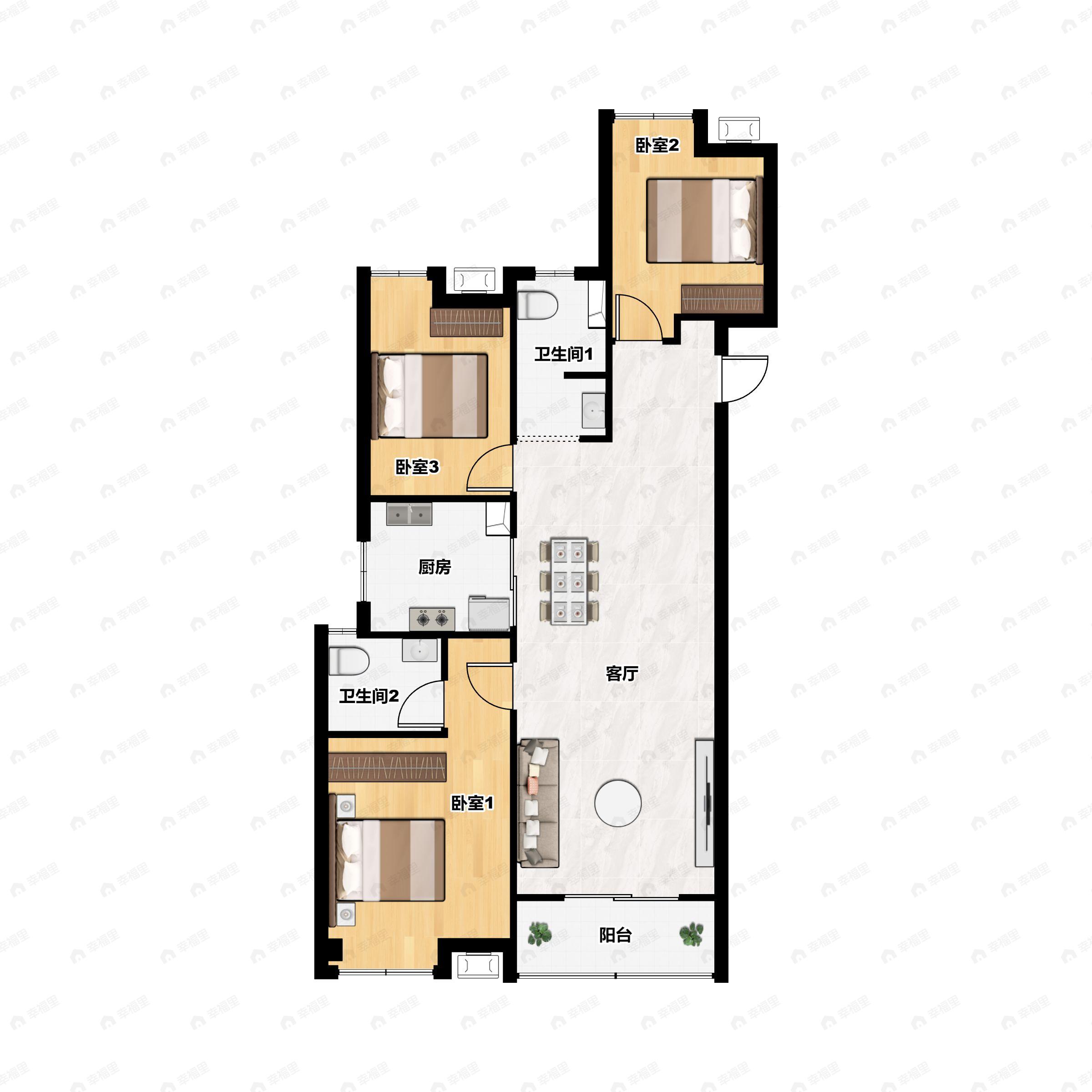 3室2厅2卫建面126平户型图