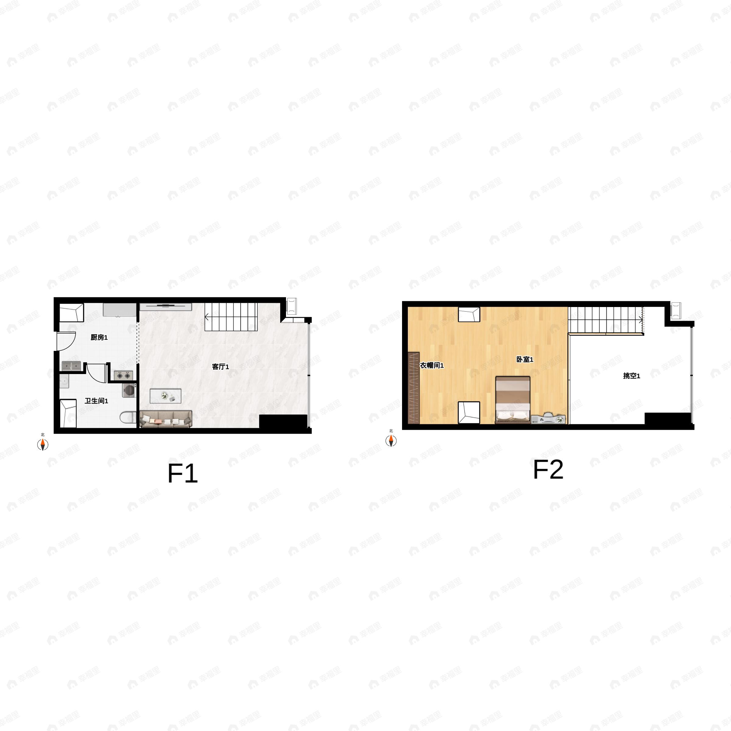 1室1厅1卫建面44平户型图