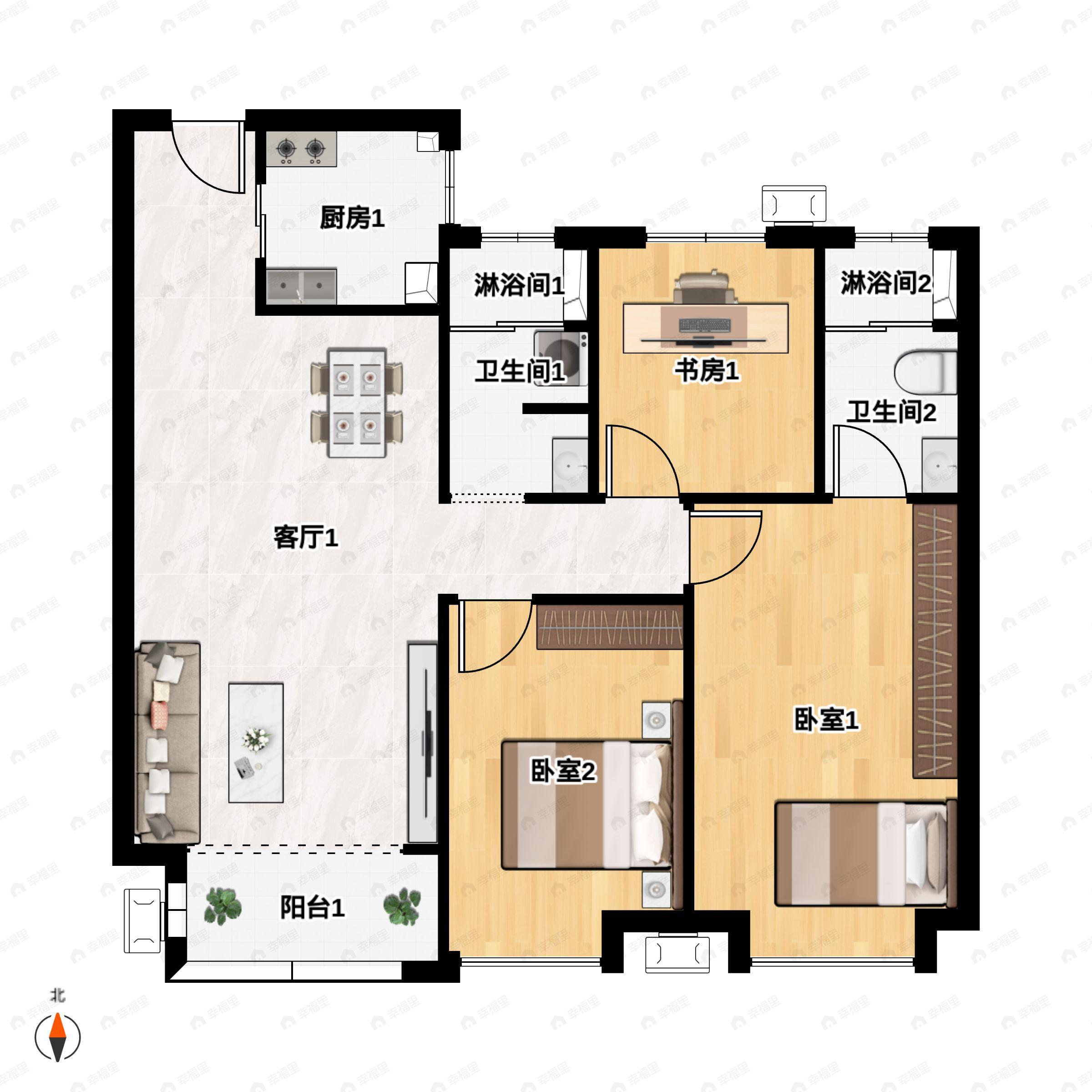 皓顺茂3室2厅2卫户型图