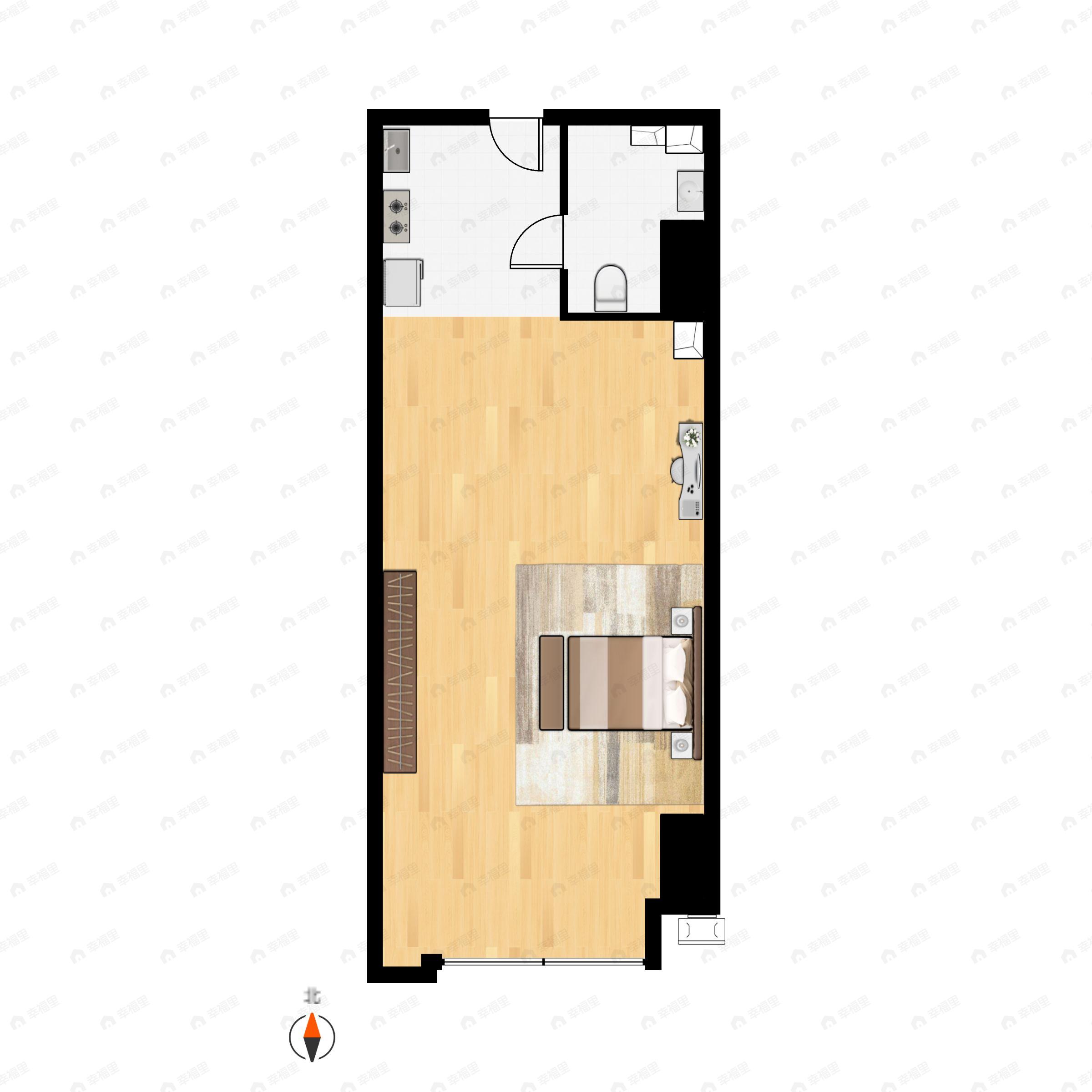 1室1卫建面48m²南|北户型图