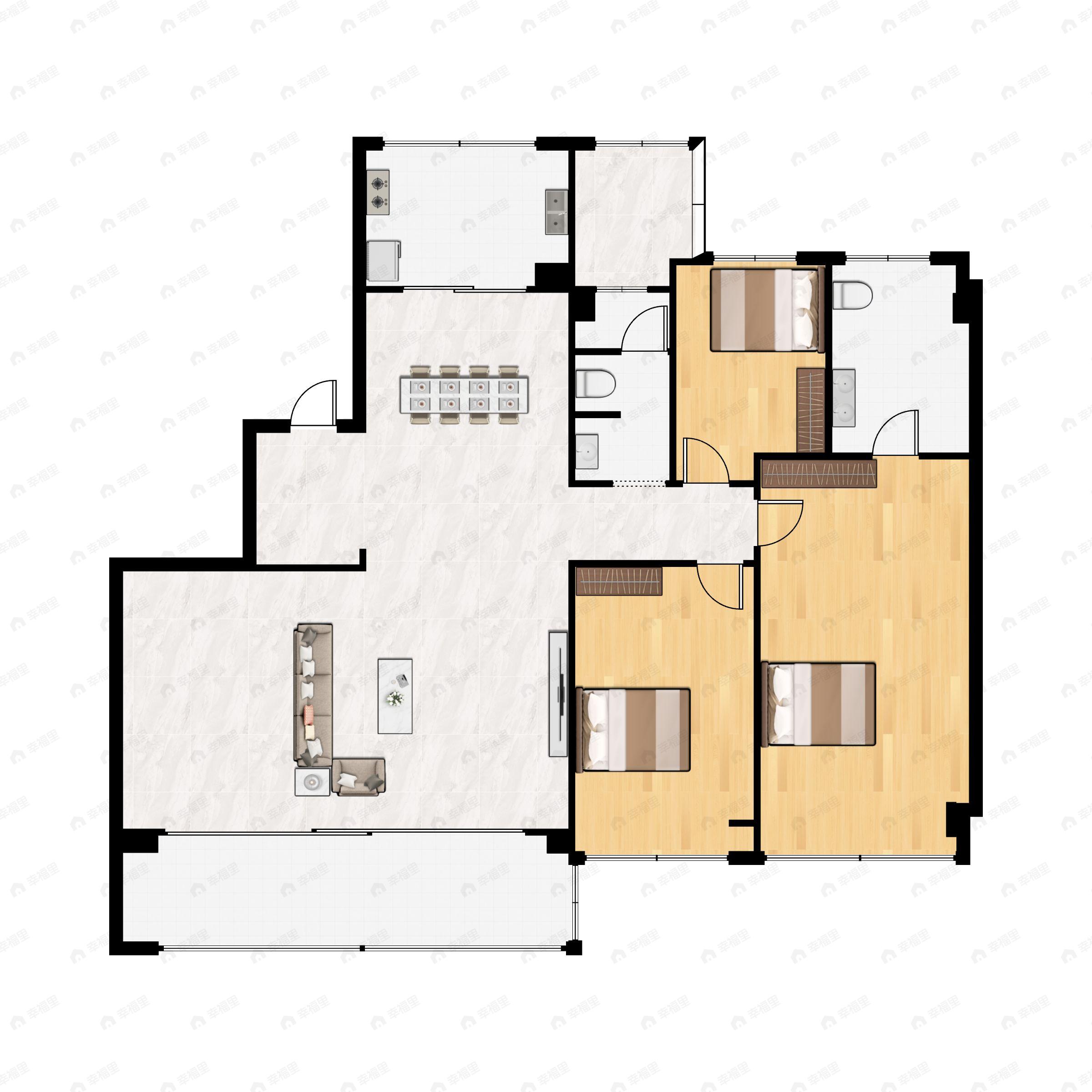 3室2厅2卫建面185m²南户型图