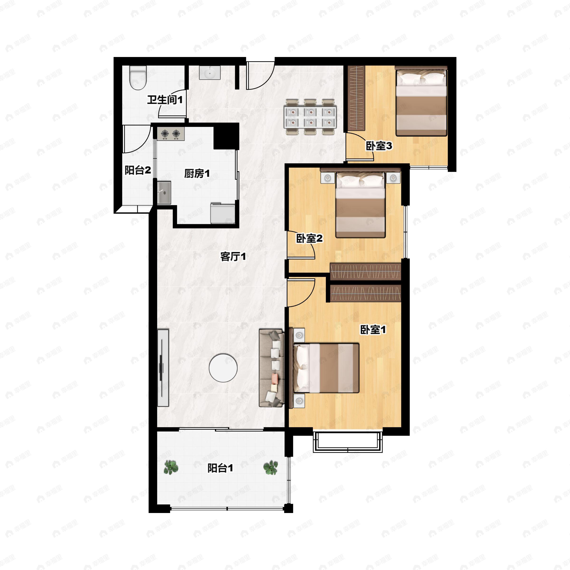 3室2厅1卫建面115平户型图