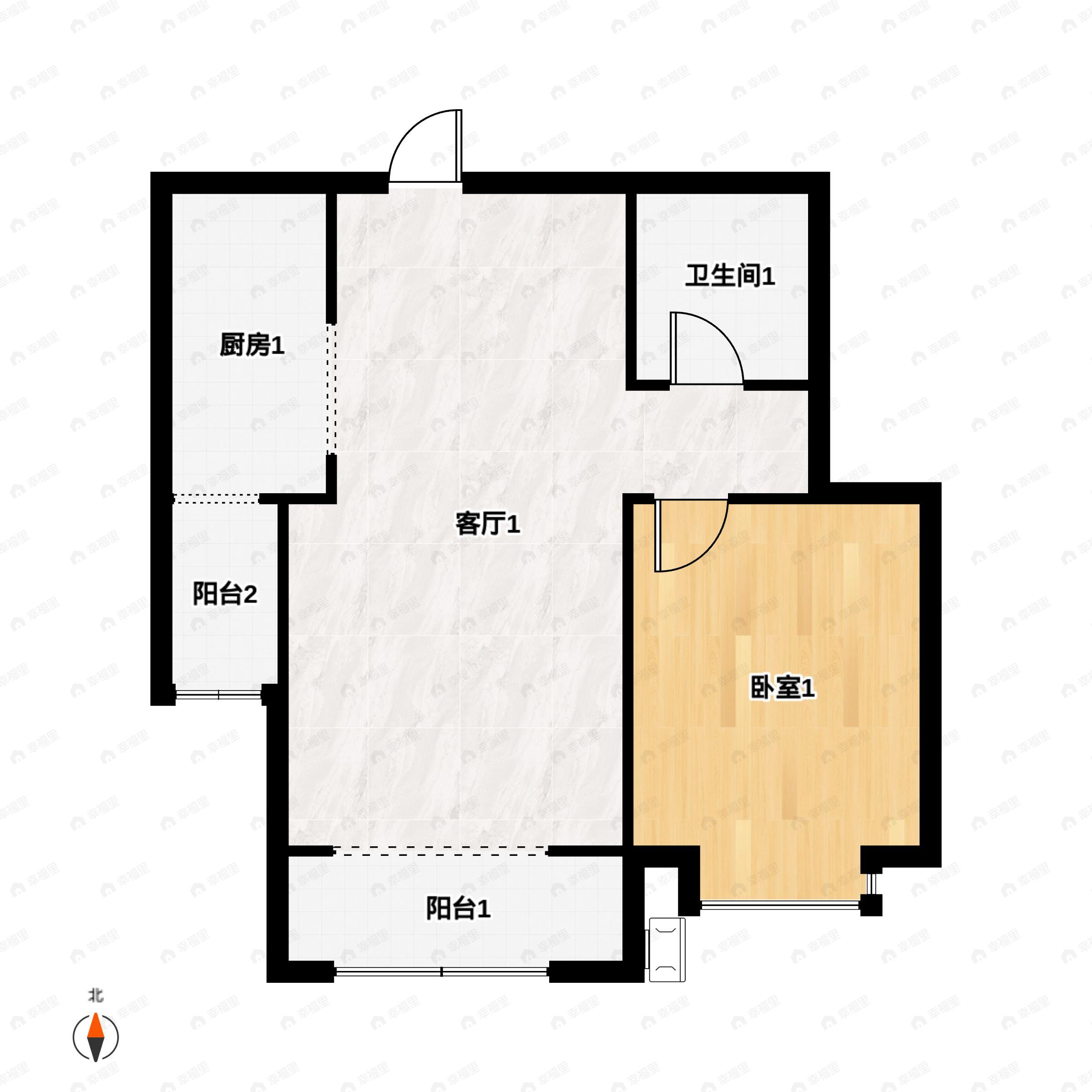 1室1厅1卫建面81平南户型图